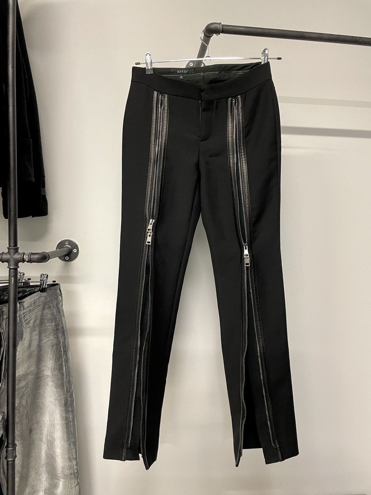 Gucci × Tom Ford FW2001 Tom Ford zipper runway leather wool pants archive Size 28" / US 6 / IT 42 - 12 Thumbnail