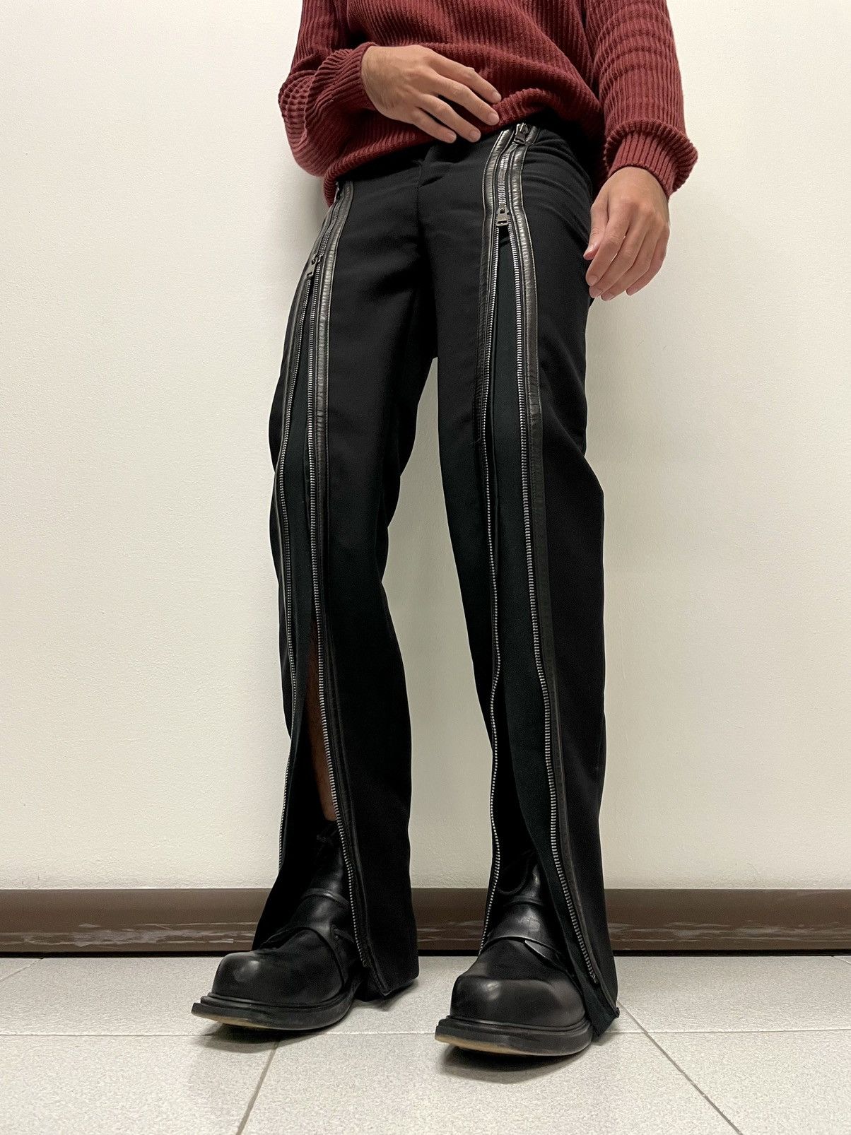 Gucci × Tom Ford FW2001 Tom Ford zipper runway leather wool pants archive Size 28" / US 6 / IT 42 - 7 Thumbnail