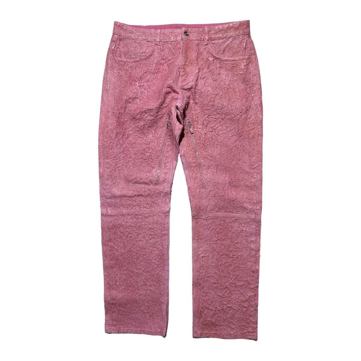 SS21 Runway Crackled Paint thigh zip denim