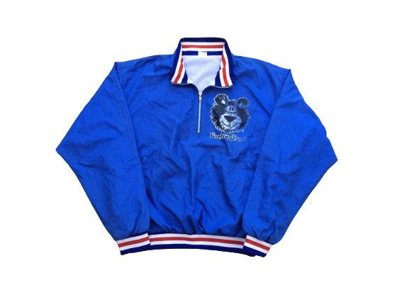 image of Gear For Sports x Sports Specialties Vintage Factory Bear Half Zip Jacket in Blue (Size Medium)