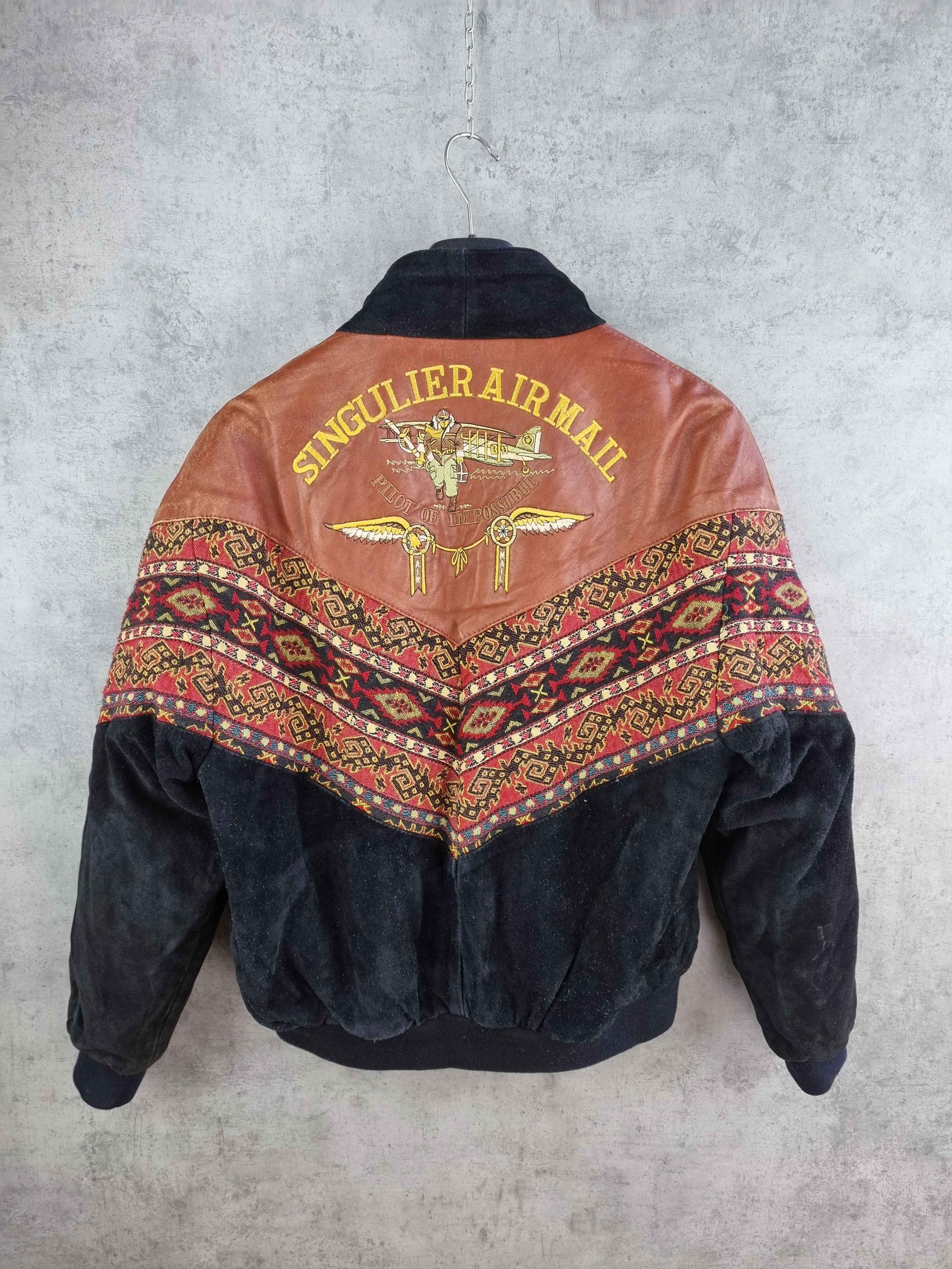 80s Aztec Suede Leather Bomber Aviator AIRMAIL Jacket