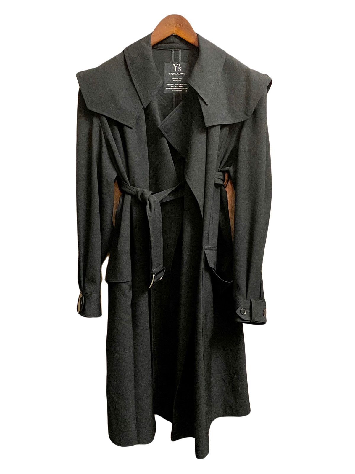 image of Yohji Yamamoto Black Wool Draped Coat 3 Jp, Women's (Size Large)