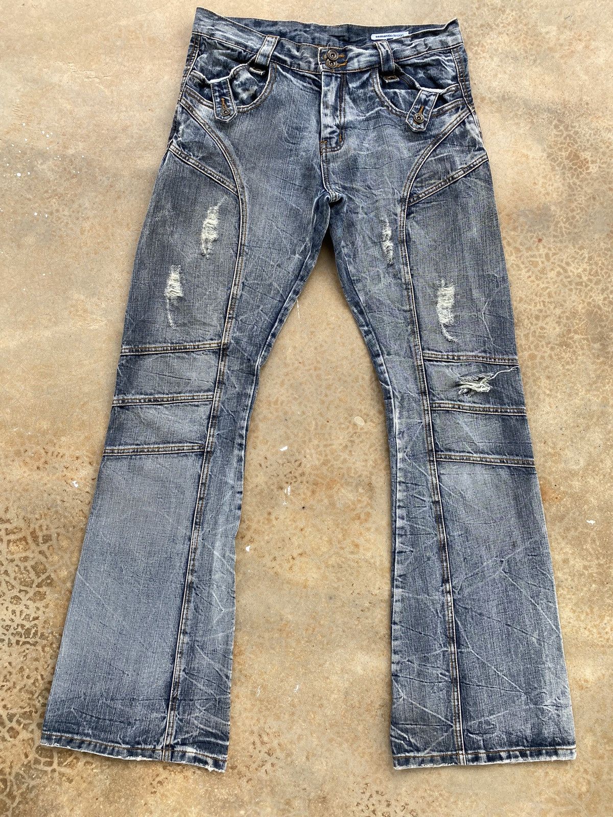 Japanese Brand Vintage Semantic Design Bottom Bell Distressed Denim Size US 32 / EU 48 - 1 Thumbnail
