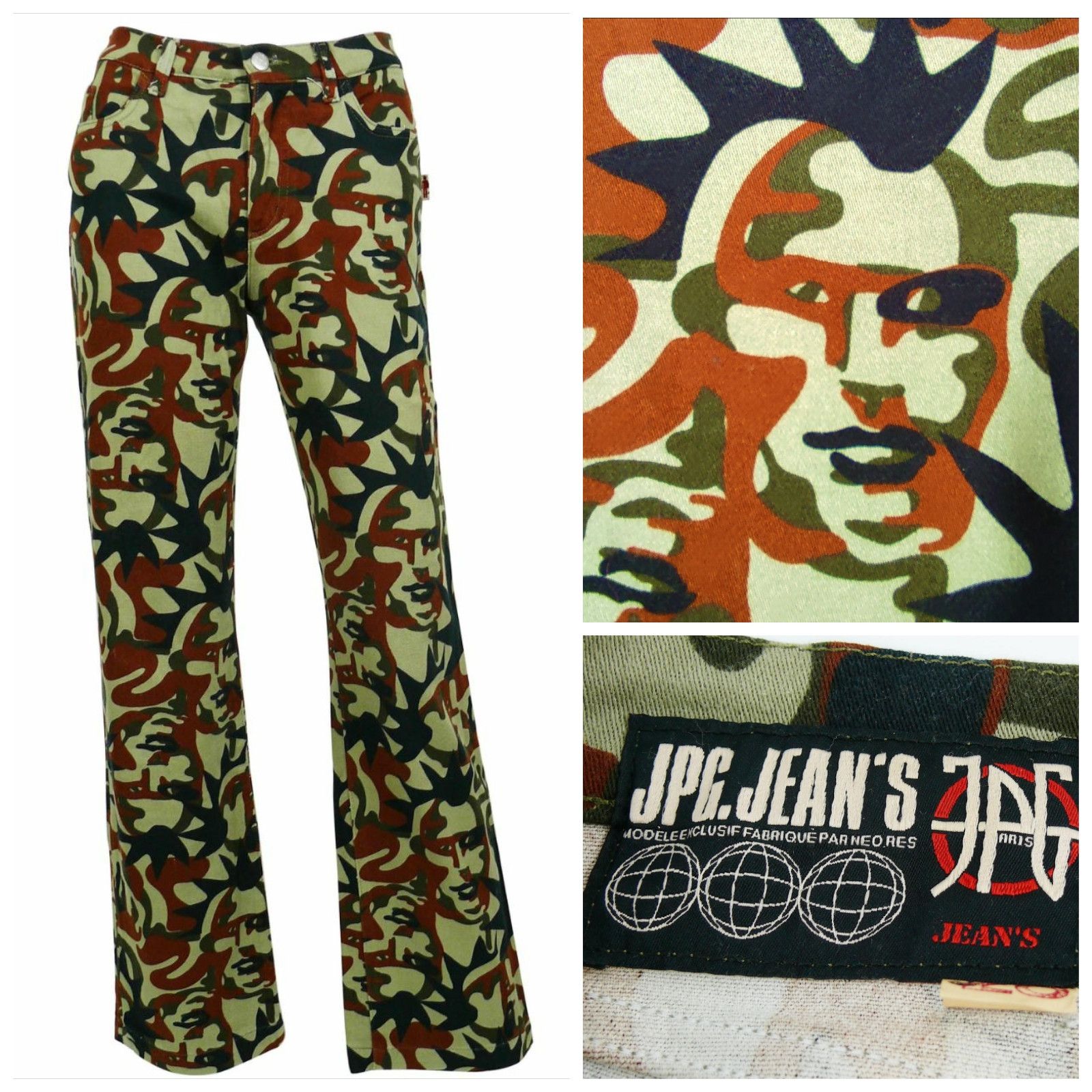 Jean Paul Gaultier Fight Racism Camouflage Punk Faces Pants