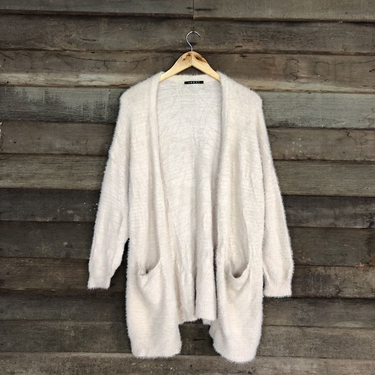 image of Ingni Peach Mohair Shag Shaggy Fur Cardigan Knitwear C1056, Men's (Size Medium)