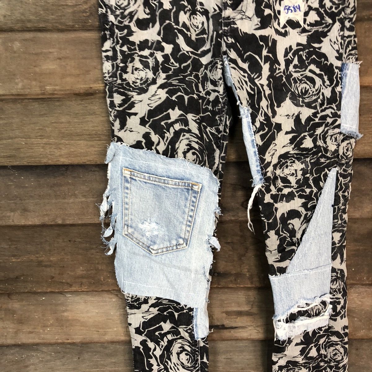 Japanese Brand Japan rose Black reworked Custom patchwork denim Pants #5584 Size 26" / US 2 / IT 38 - 6 Thumbnail