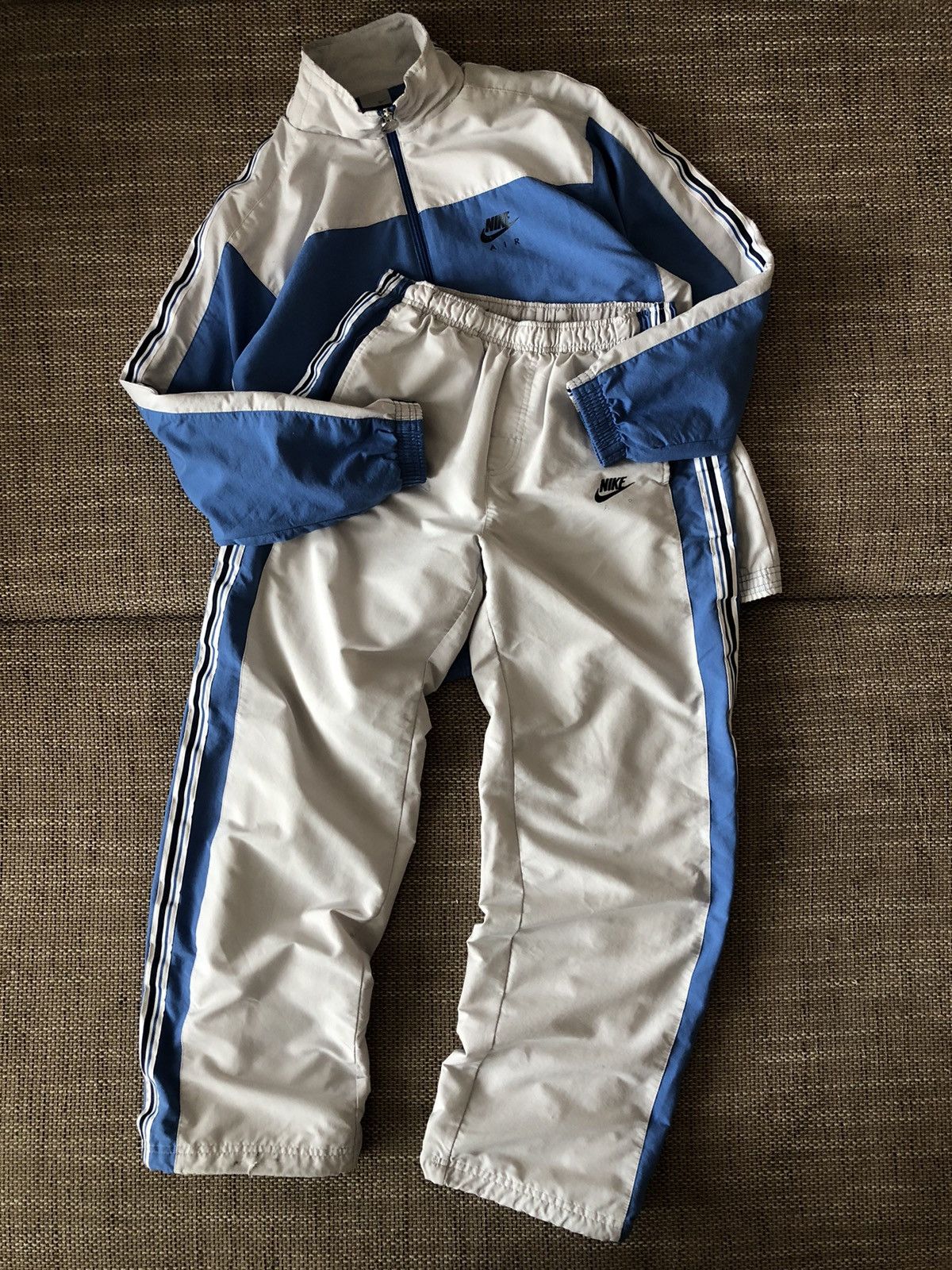 image of Nike Air Nylon 00’S Trucksuit Vintage in Blue White Grey, Women's (Size Large)