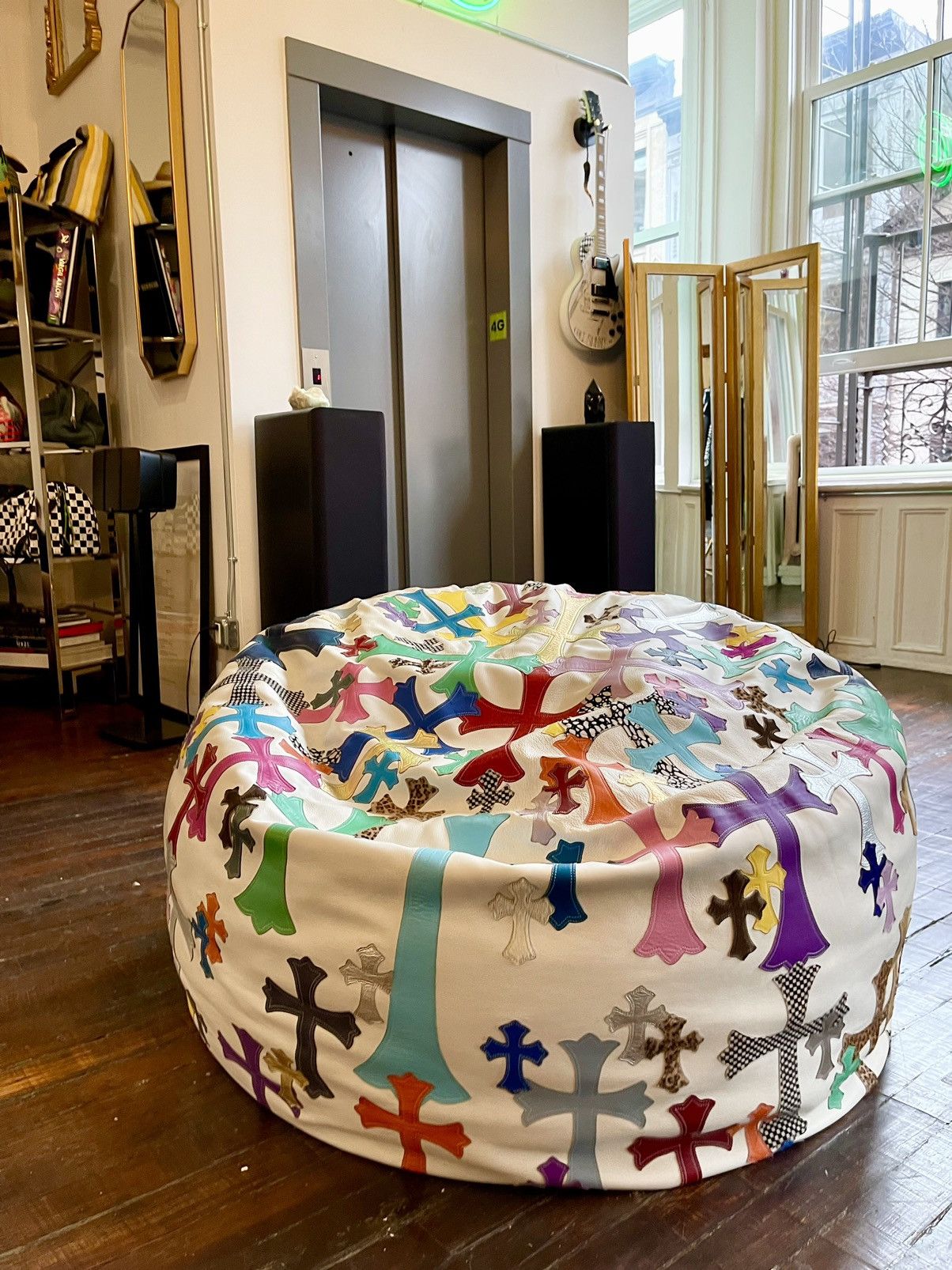 Chrome Hearts CHROME HEARTS OVERSIZE LEATHER BEANBAG CROSS PATCH CHAIR