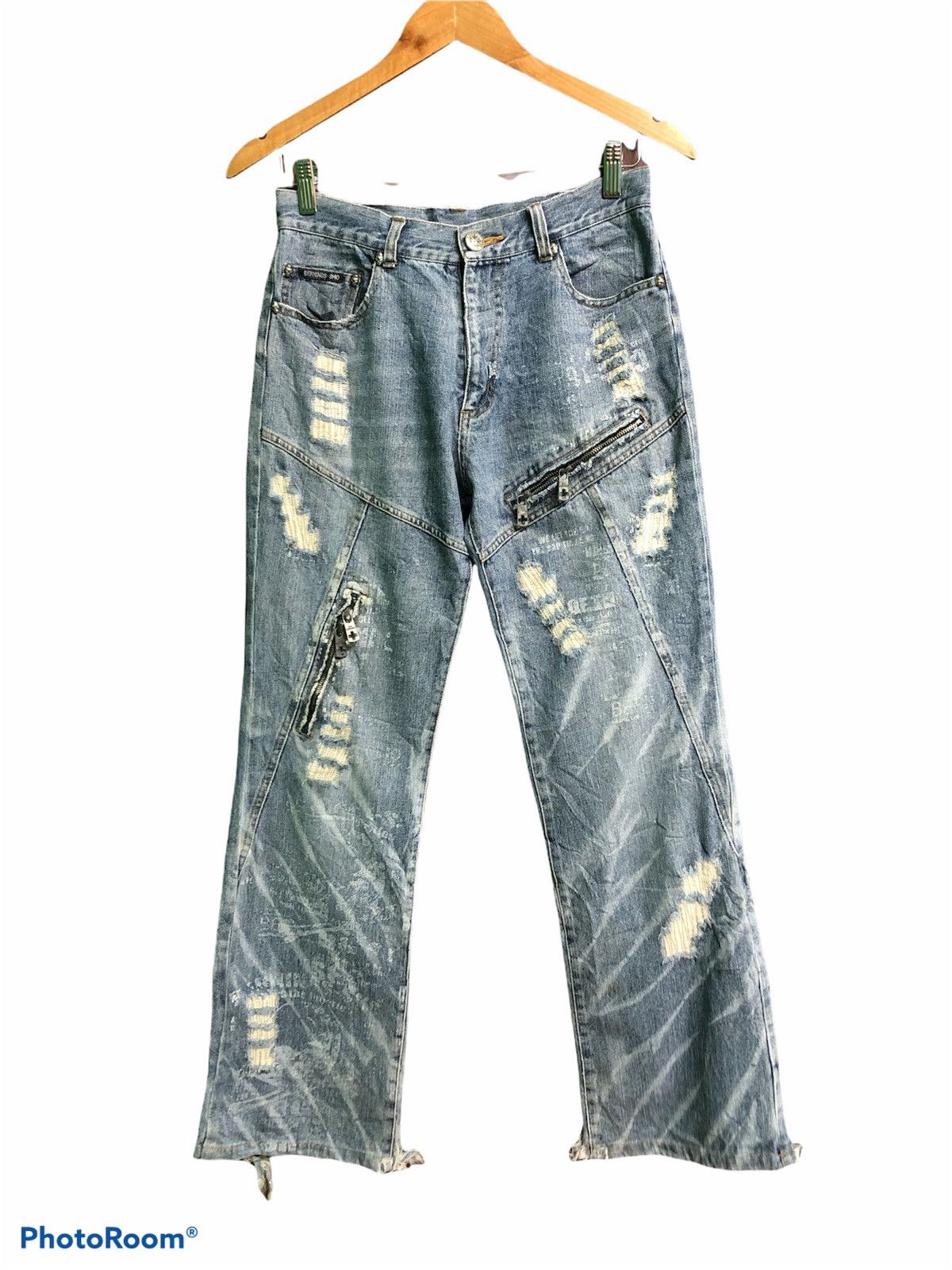 image of Berning-Sho Punk Style Distressed Denim in Blue, Men's (Size 29)