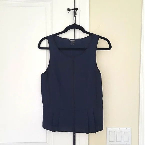 image of Club Monaco Sleeveless Textured Pleated Peplum Blouse in Navy/Black, Women's (Size Medium)