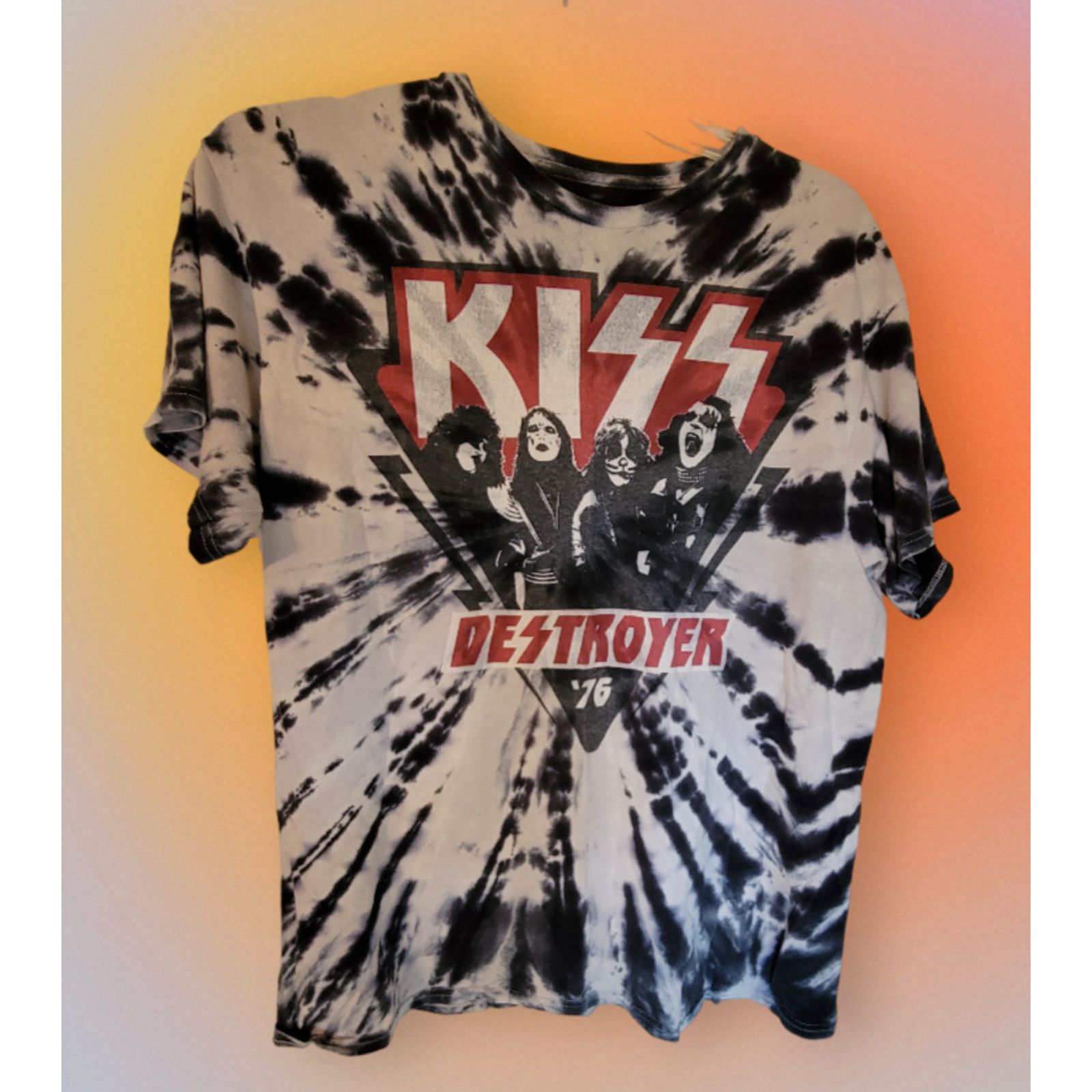 VINTAGE 76 KISS DESTROYER T-SHIRT DISTRESSED TIE DYE SZ. XL