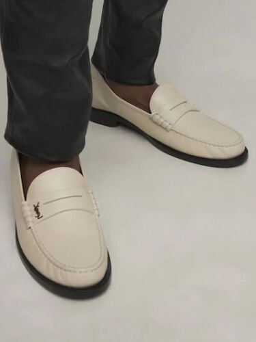 image of Saint Laurent Paris Saint Laurent Pearl Loafers Uk 10 Eu 44 in Pearl Milk, Men's (Size 11)