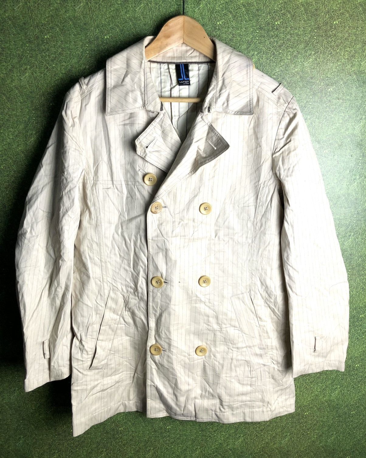 image of Archival Clothing x Lanvin En Bleu Stripe Coat Jacket in Cream, Men's (Size Medium)