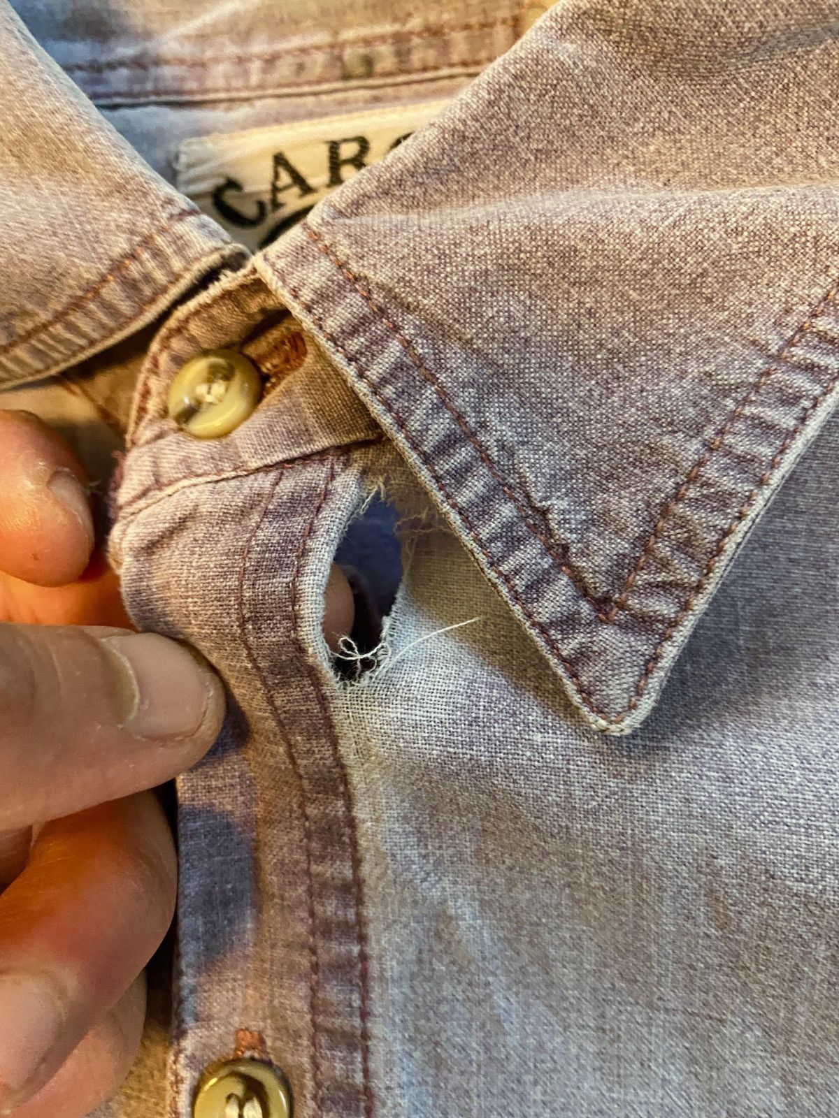 Vintage Vintage 90’s Cargo Brand Distressed Purple Denim Button Up Size US L / EU 52-54 / 3 - 3 Thumbnail
