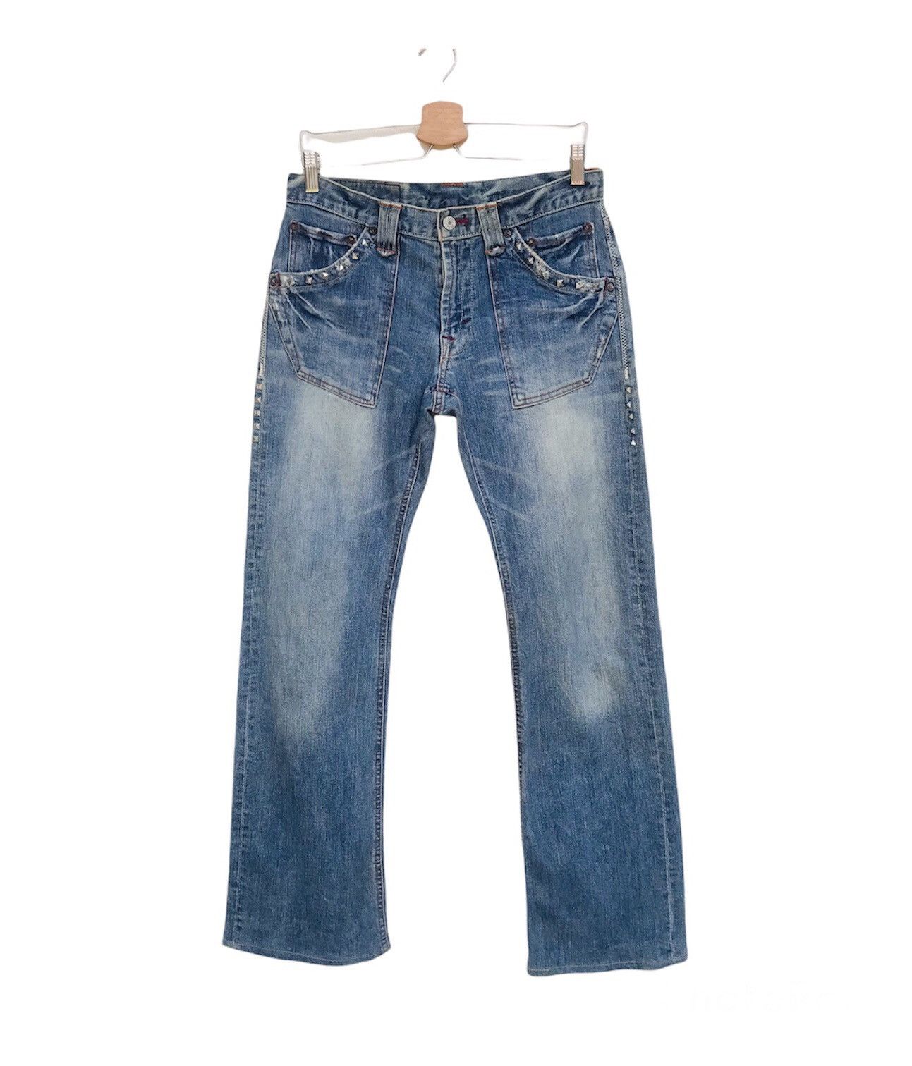 Flared Blue Way Spike distressed denim Lot 170723 made japan
