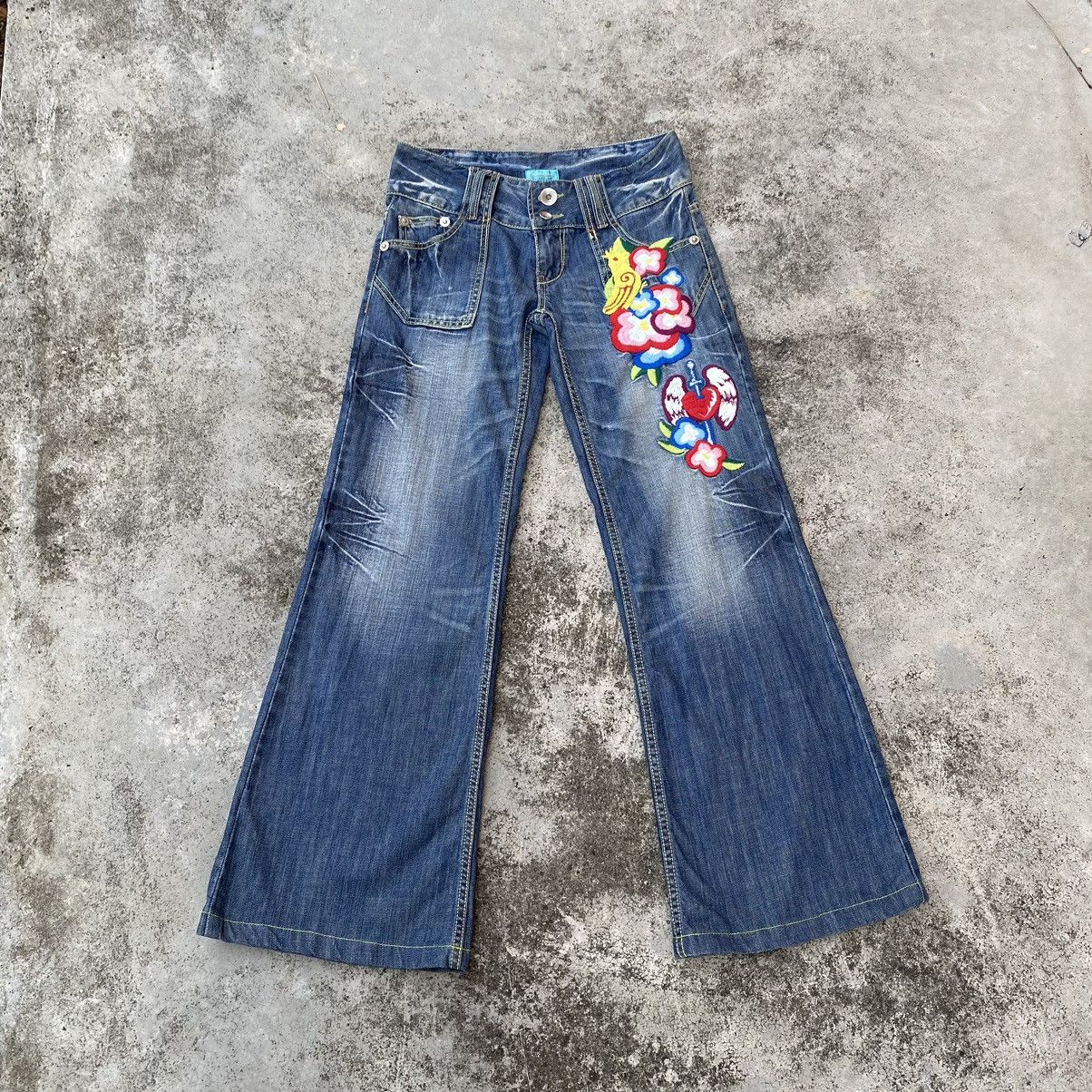 image of If Six Was Nine x Vintage Japan Anna Kerry Embroidery Bootcut Flare Jean in Faded Blue, Women's (Si