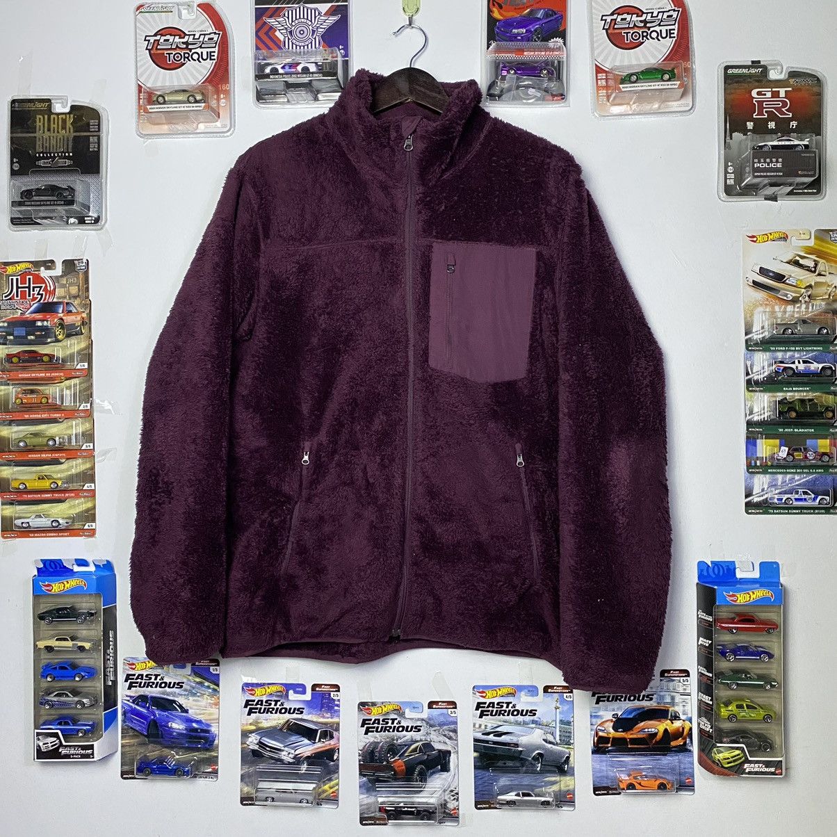 image of Vintage Japan Uniqlo Deep Pile Sherpa Zip Up Jacket in Purple, Men's (Size Large)