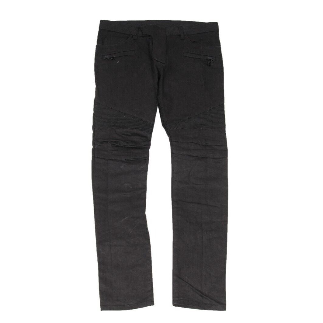 Black Waxed Coated Slim Biker Jeans