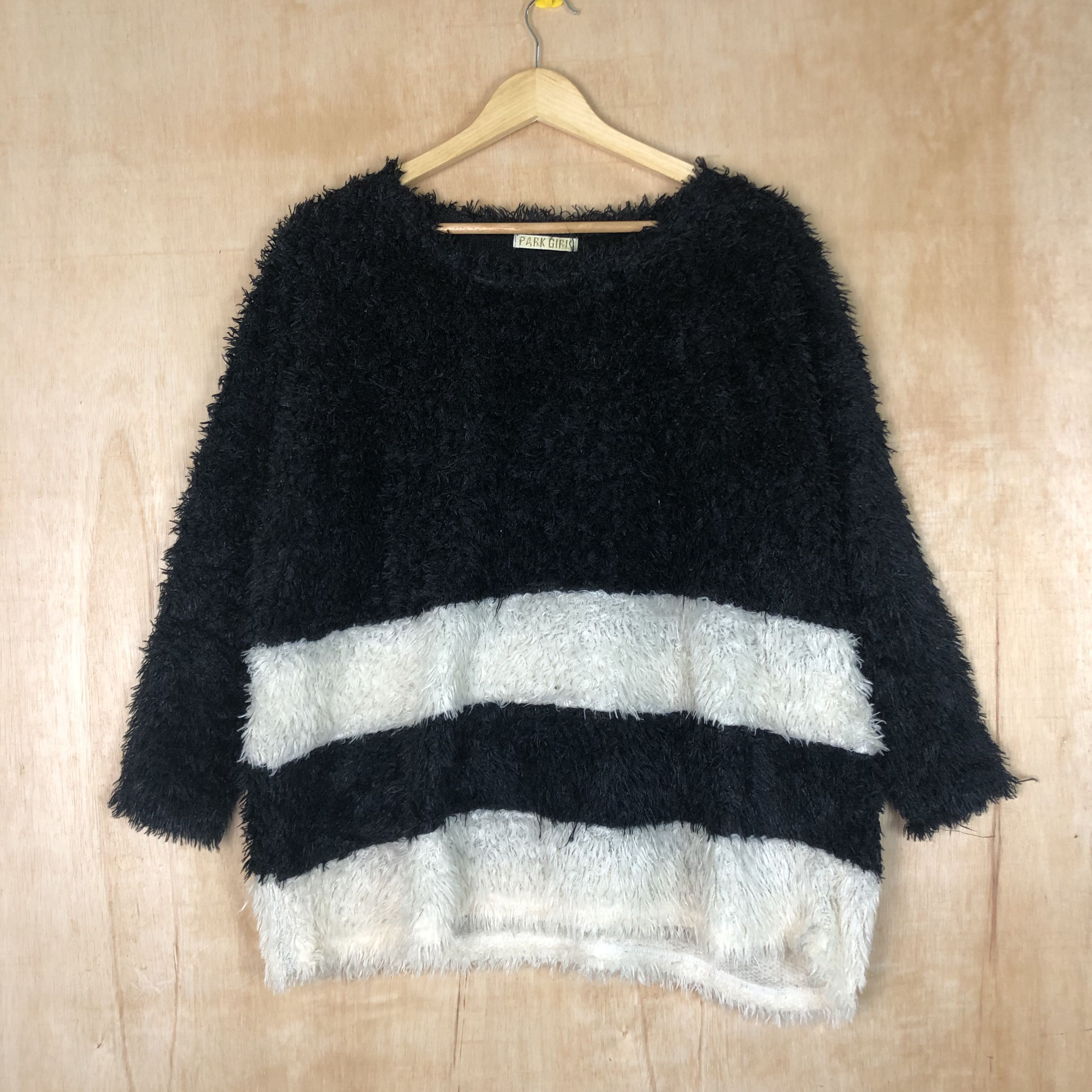 image of Homespun Knitwear x Vintage Park Girl Japan Knitwear Shag Shaggy Mohair Fur C040 in Stripe (Size XL