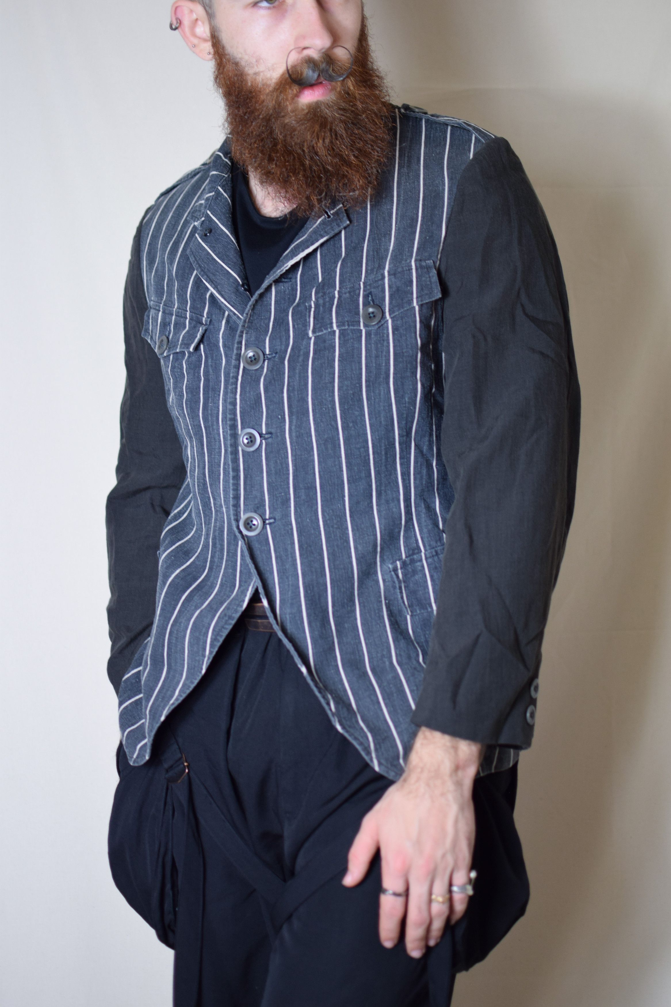 image of Yohji Yamamoto YYPH Ss06 Striped Linen Blazer - Hr-J39-806 in Navy, Men's (Size Medium)