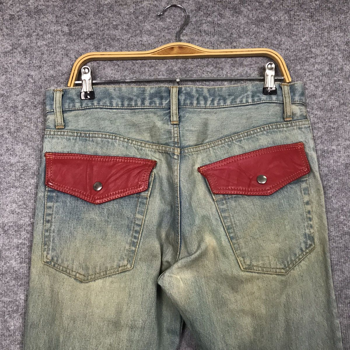 Japanese Brand 💀PATCHWORK LEATHER BLOOD JAPANESE DISTRESSED DENIM PANTS Size US 32 / EU 48 - 6 Thumbnail