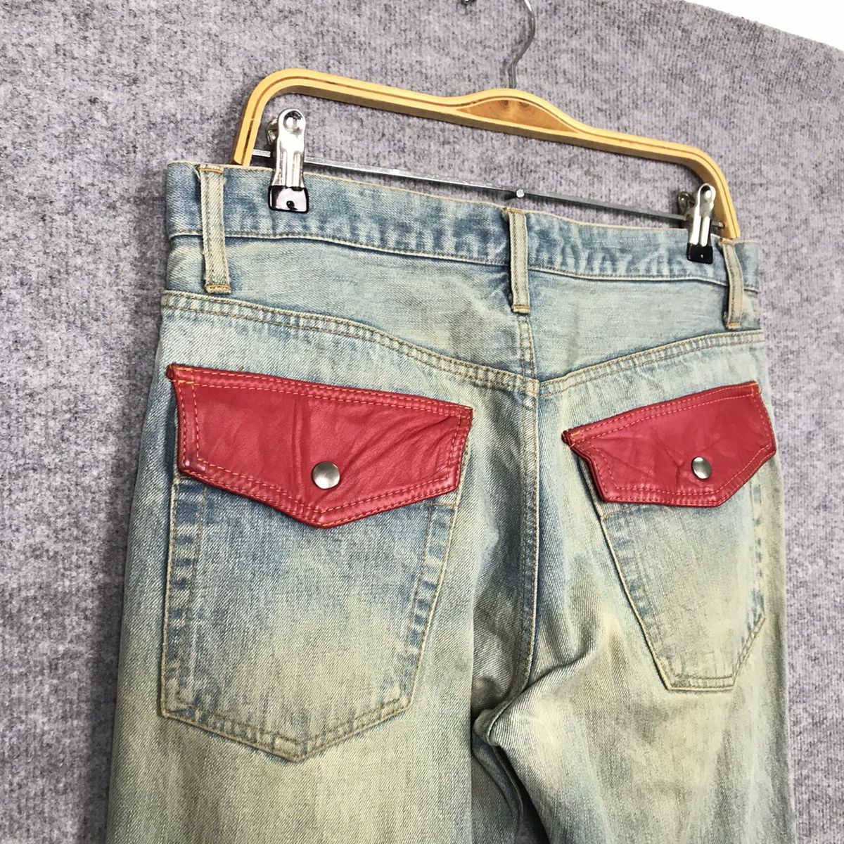 Japanese Brand 💀PATCHWORK LEATHER BLOOD JAPANESE DISTRESSED DENIM PANTS Size US 32 / EU 48 - 7 Thumbnail