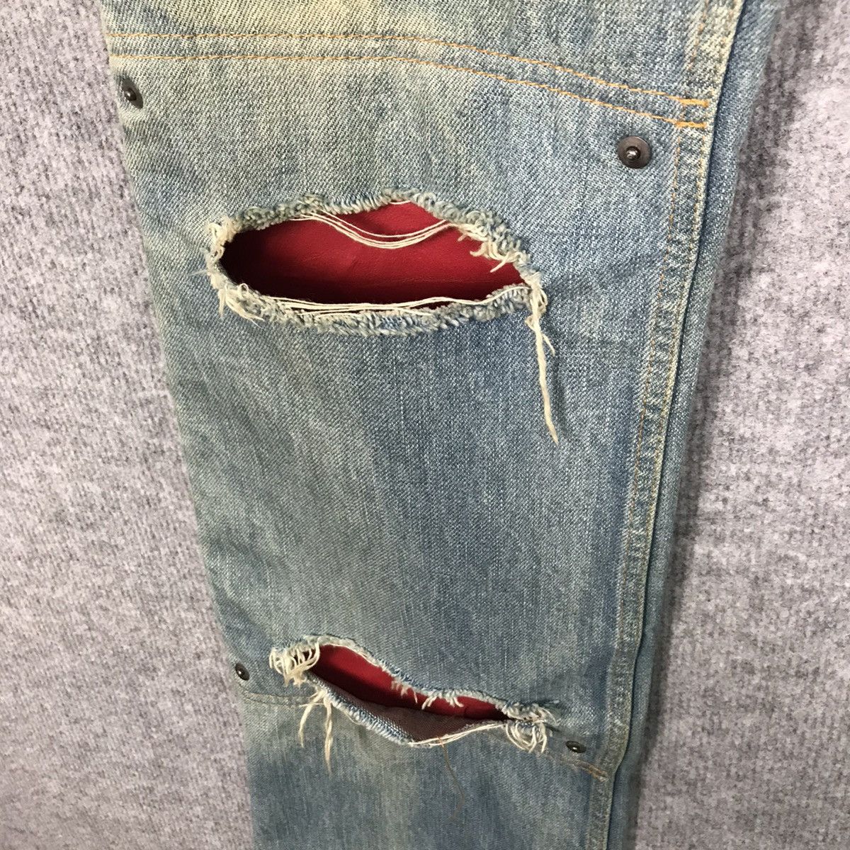 Japanese Brand 💀PATCHWORK LEATHER BLOOD JAPANESE DISTRESSED DENIM PANTS Size US 32 / EU 48 - 11 Thumbnail