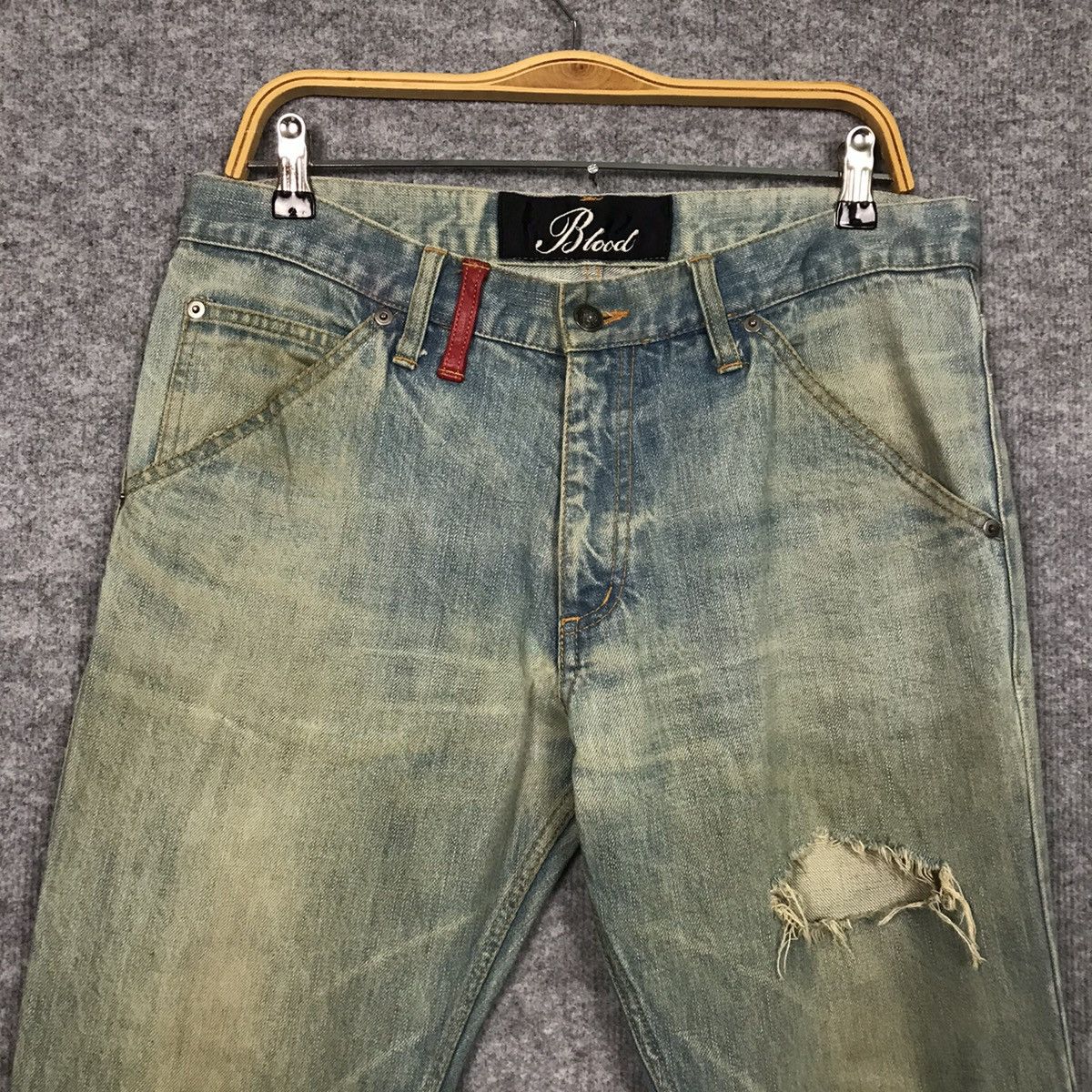 Japanese Brand 💀PATCHWORK LEATHER BLOOD JAPANESE DISTRESSED DENIM PANTS Size US 32 / EU 48 - 3 Thumbnail