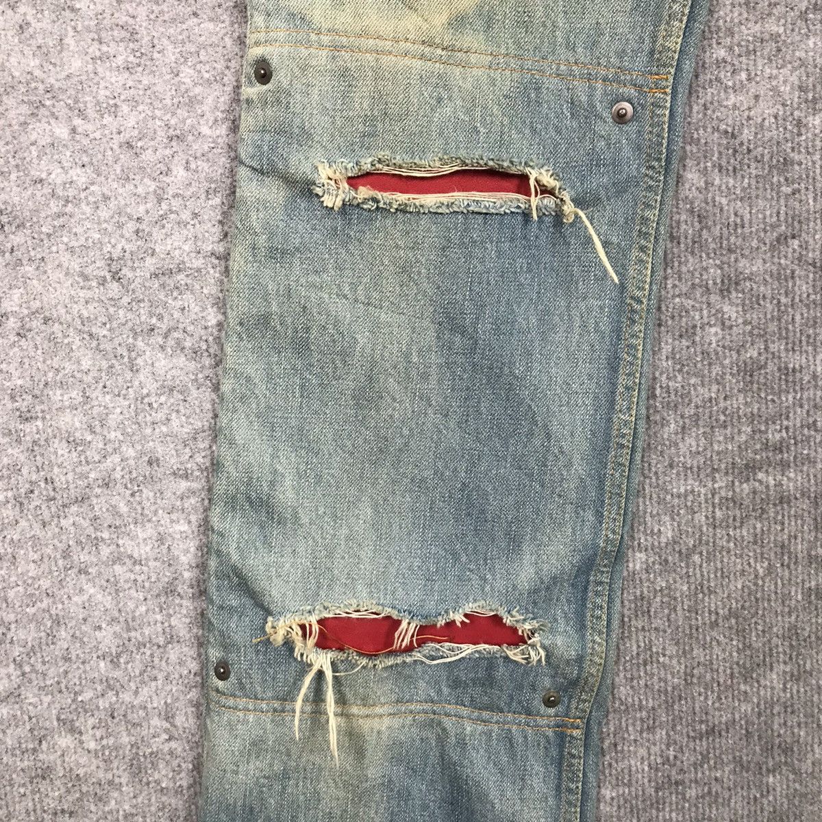 Japanese Brand 💀PATCHWORK LEATHER BLOOD JAPANESE DISTRESSED DENIM PANTS Size US 32 / EU 48 - 5 Thumbnail