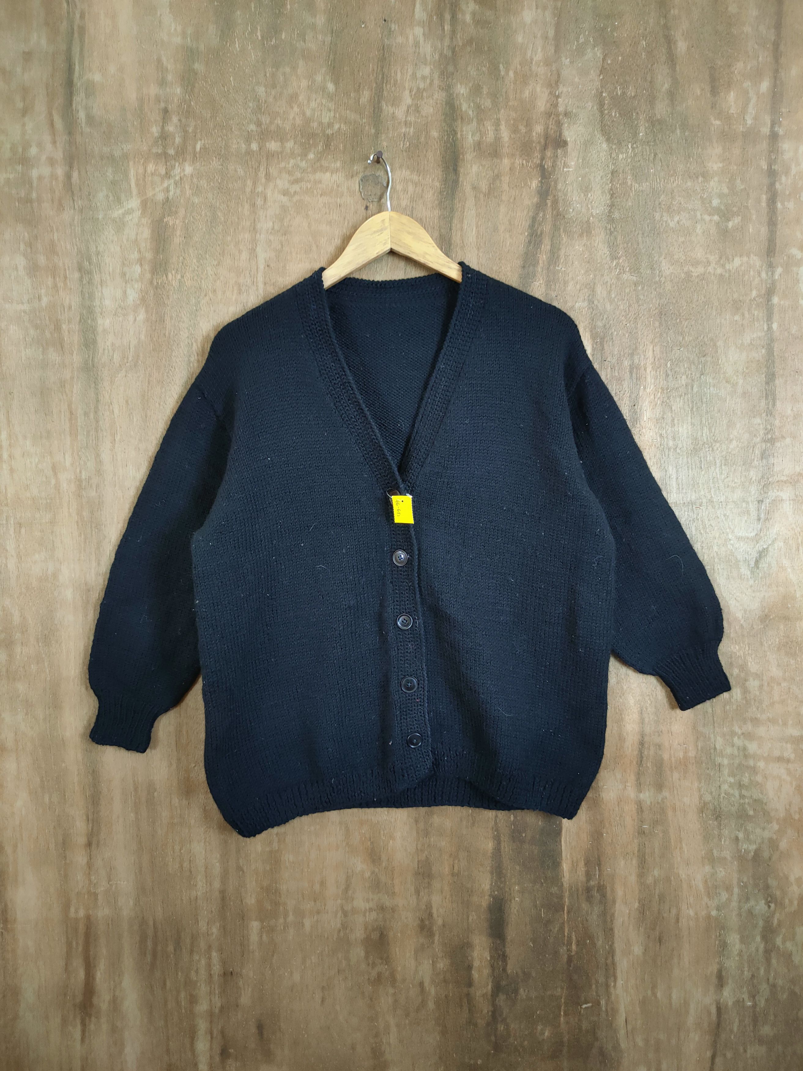 image of Japan Plain Black Vintage Cardigan Knitwear 46-672, Men's (Size Medium)