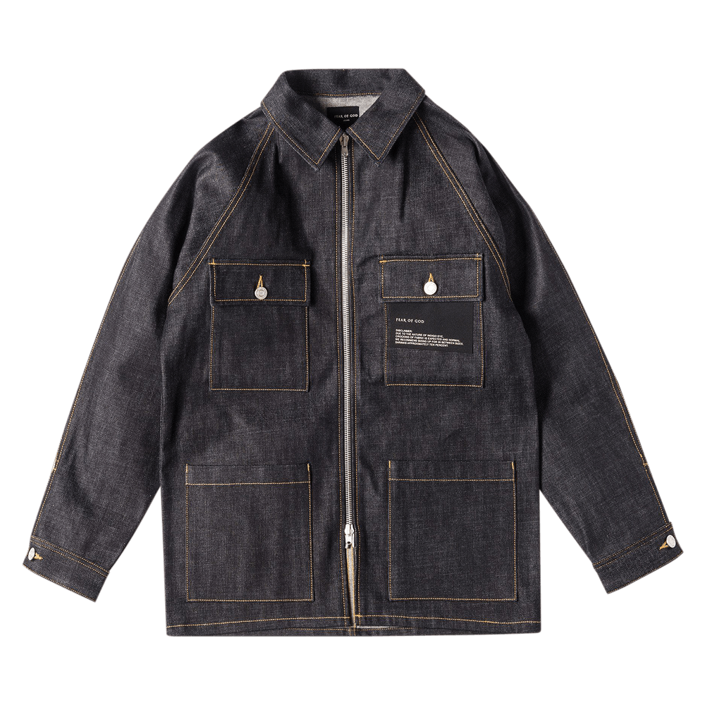 image of $1295+ Oversized Fear Of God Denim Selvedge Work Coat in Indigo, Men's (Size Large)