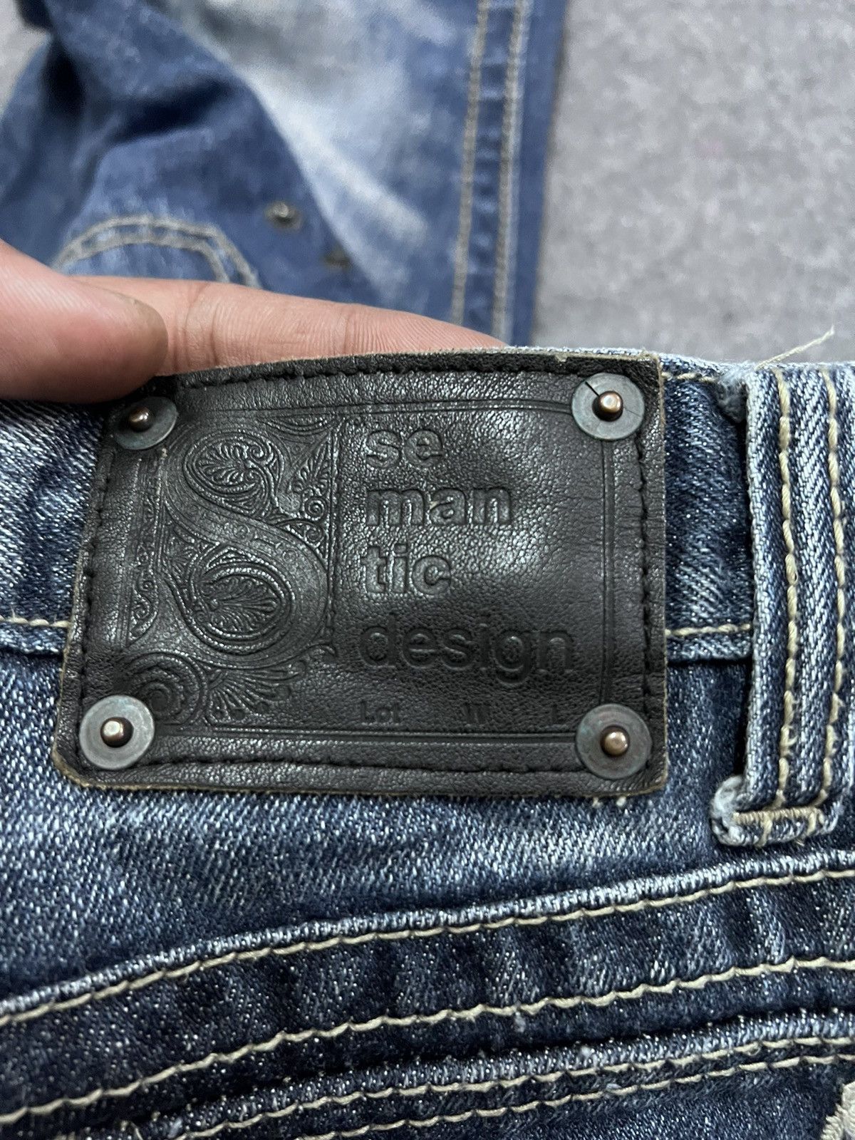 Japanese Brand STUDDED SEMANTIC DESIGN DISTRESSED DENIM PANT Size US 31 - 8 Thumbnail