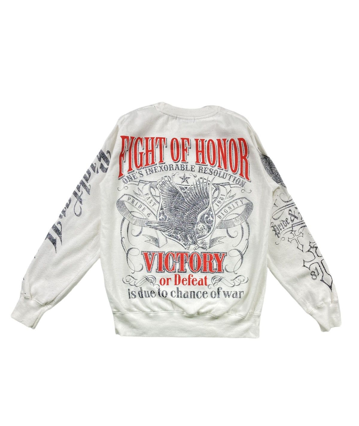 Japanese Brand × Vintage Vintage 90s Fight Of Honor Japanese Brand White Full Print Size US M / EU 48-50 / 2 - 1 Thumbnail