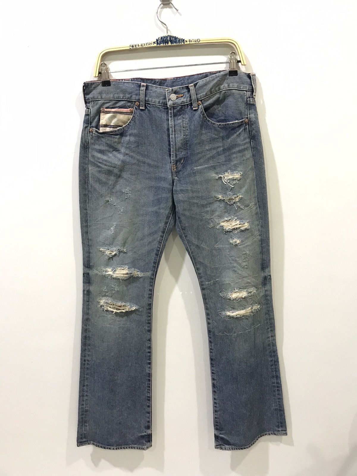 image of Flare Soul Of Freedom Japan Distressed Denim in Faded Blue, Men's (Size 33)