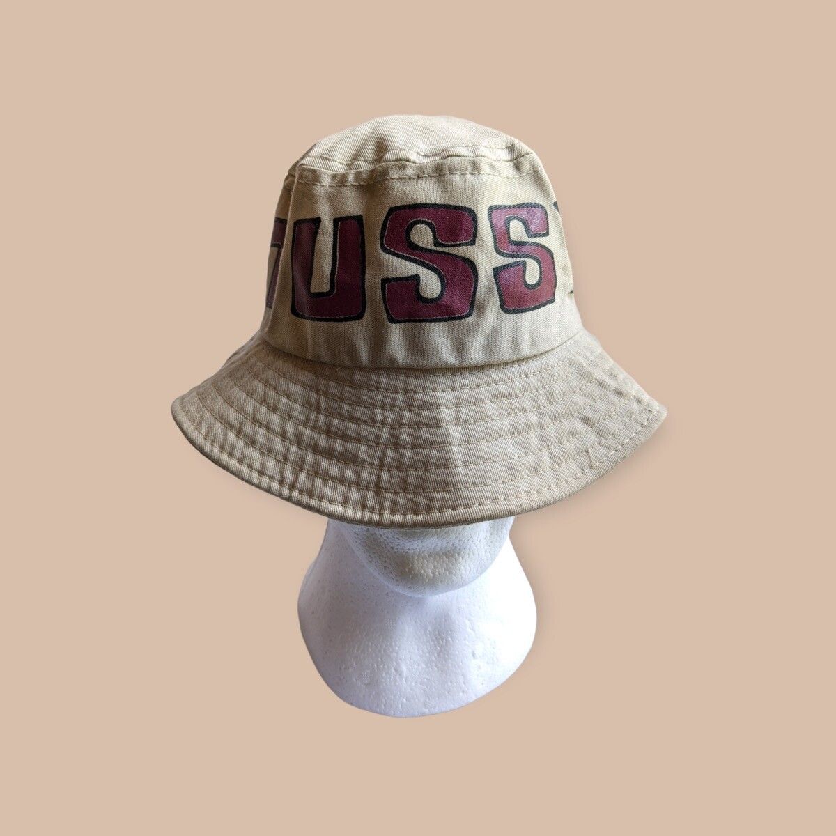 Pre-owned Stussy X Vintage 90's Stussy Spellout Bucket Hat Made In Usa In Cream/white