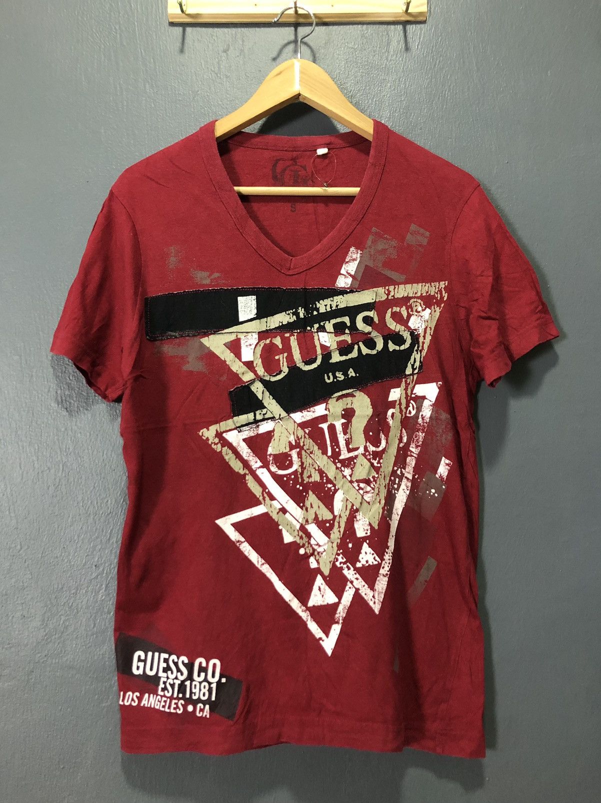 VINTAGE GUESS USA PATCHWORK V NECK SHIRT