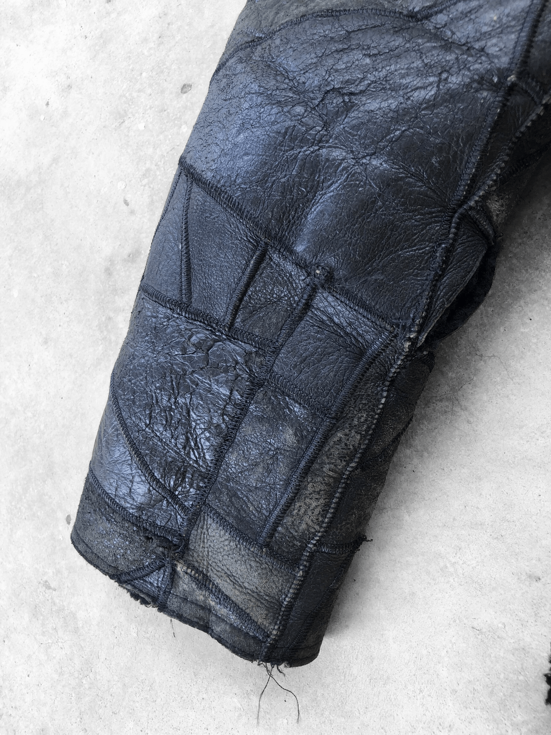 Leather OG🔥80s PURETÉ DISTRESS CRACKLED PATCHWORK SHEARLING LEATHER Size US L / EU 52-54 / 3 - 13 Thumbnail