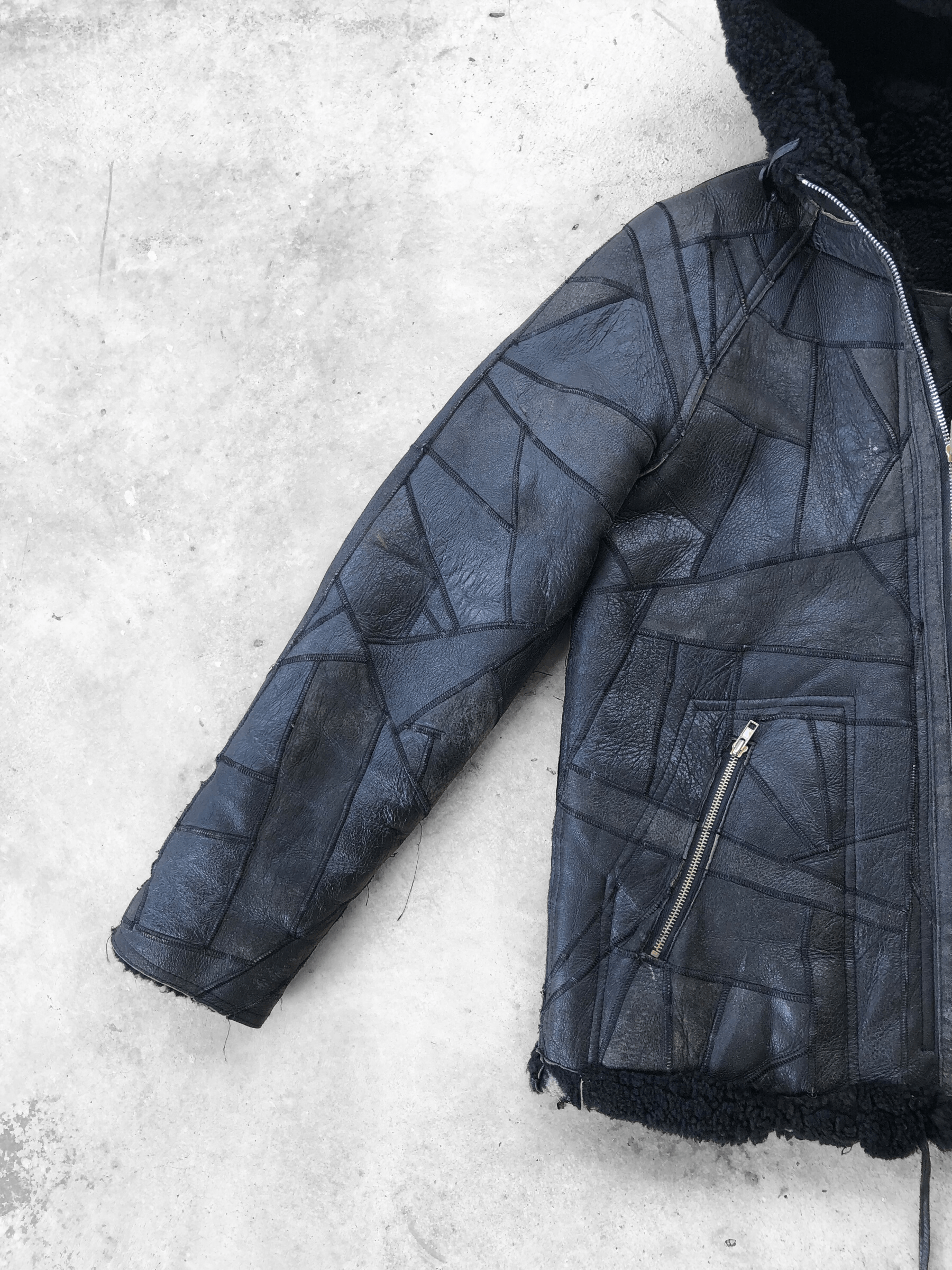 Leather OG🔥80s PURETÉ DISTRESS CRACKLED PATCHWORK SHEARLING LEATHER Size US L / EU 52-54 / 3 - 6 Thumbnail