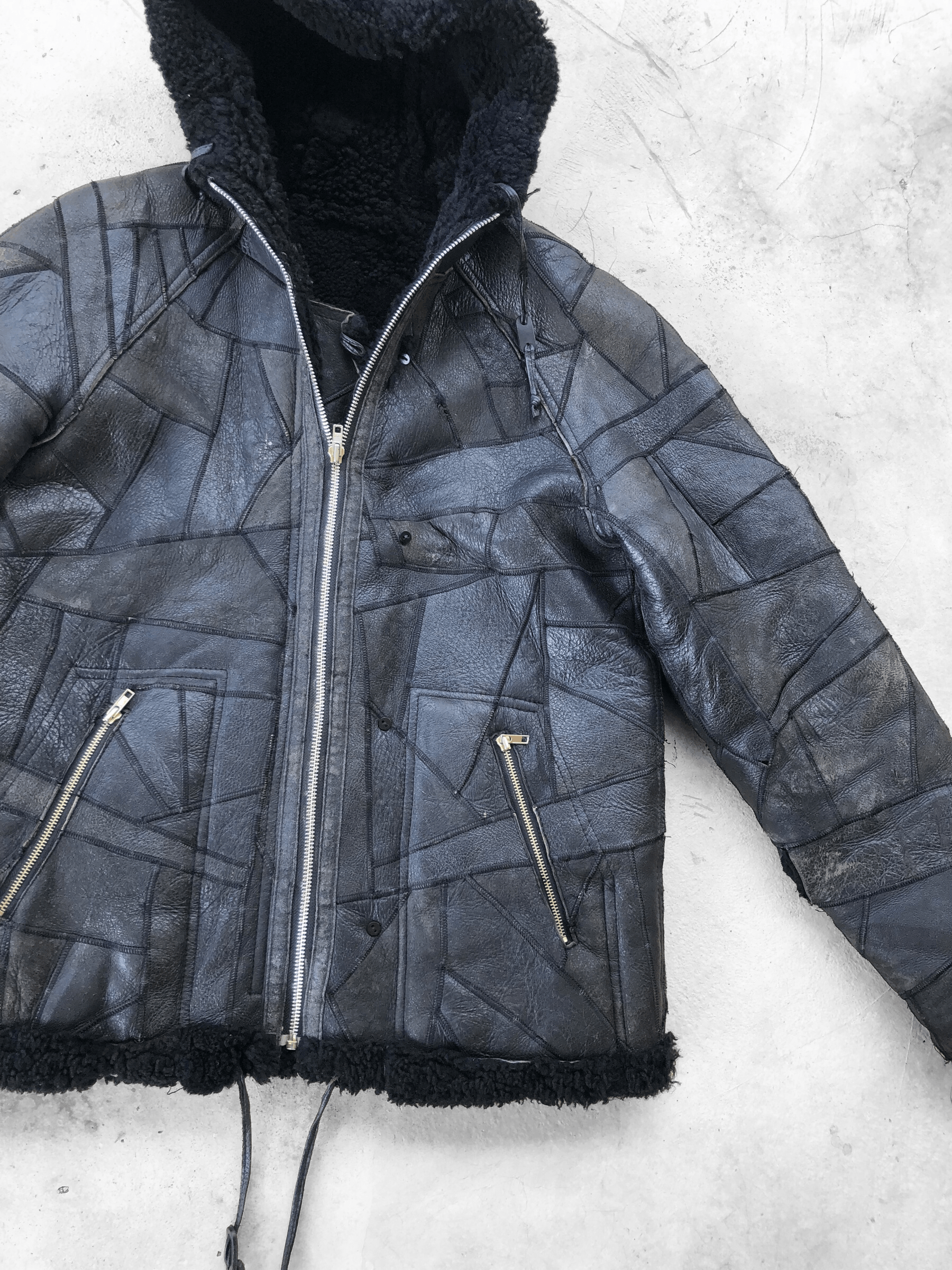 Leather OG🔥80s PURETÉ DISTRESS CRACKLED PATCHWORK SHEARLING LEATHER Size US L / EU 52-54 / 3 - 2 Thumbnail