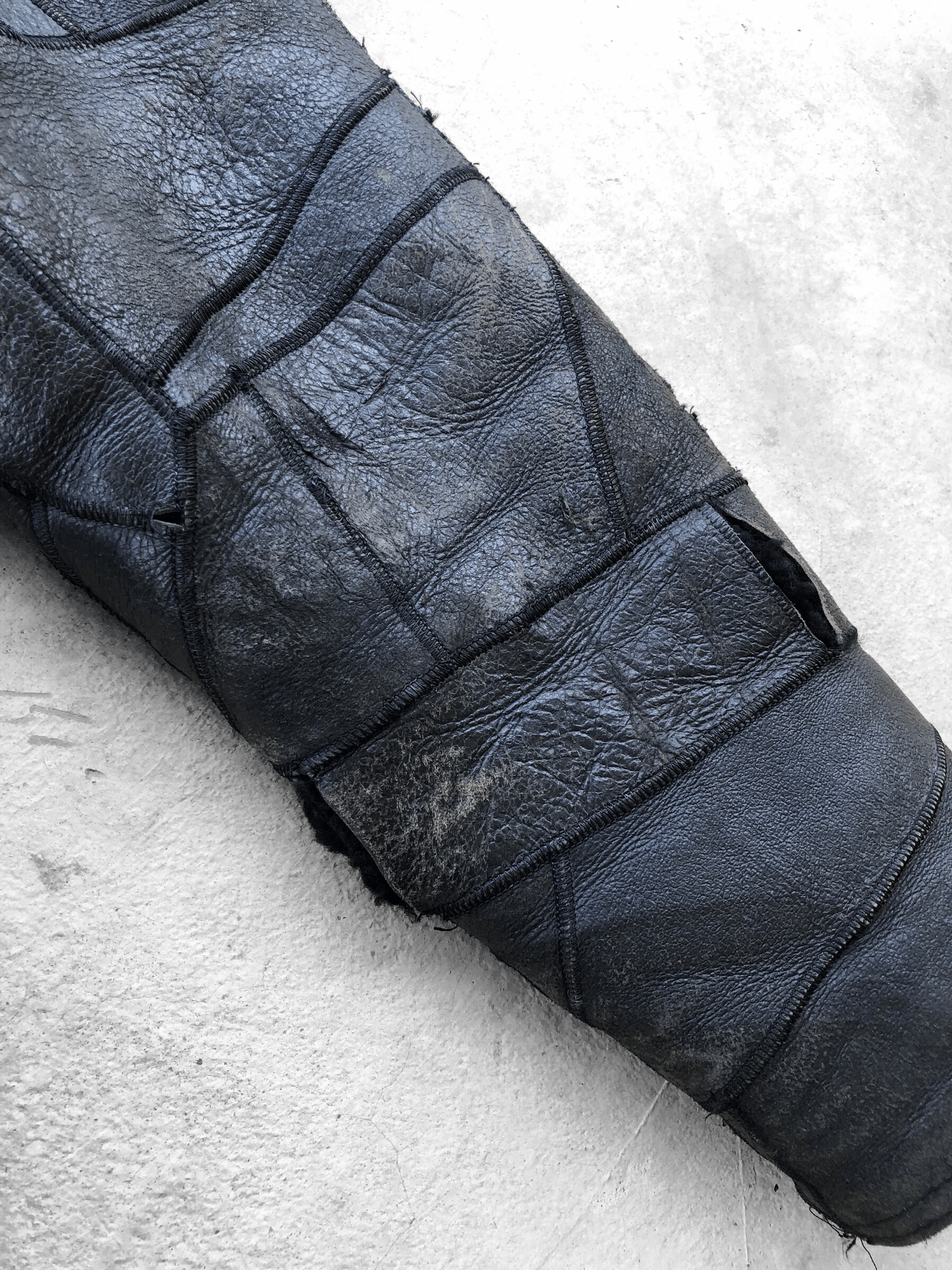Leather OG🔥80s PURETÉ DISTRESS CRACKLED PATCHWORK SHEARLING LEATHER Size US L / EU 52-54 / 3 - 7 Thumbnail