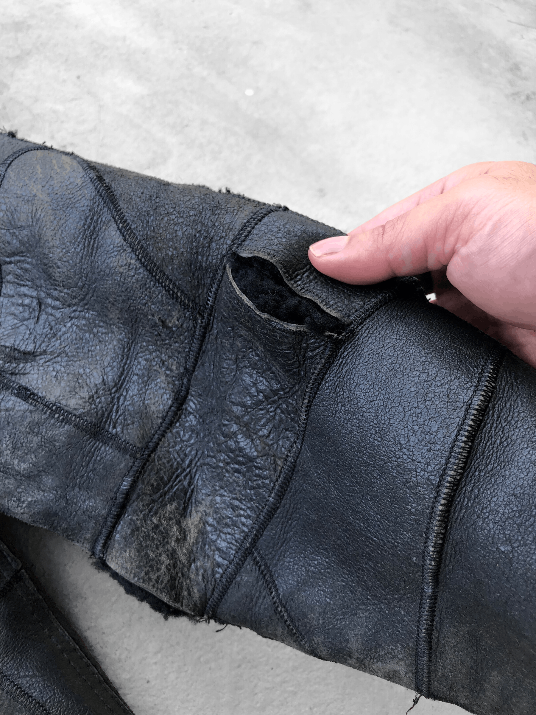 Leather OG🔥80s PURETÉ DISTRESS CRACKLED PATCHWORK SHEARLING LEATHER Size US L / EU 52-54 / 3 - 8 Thumbnail