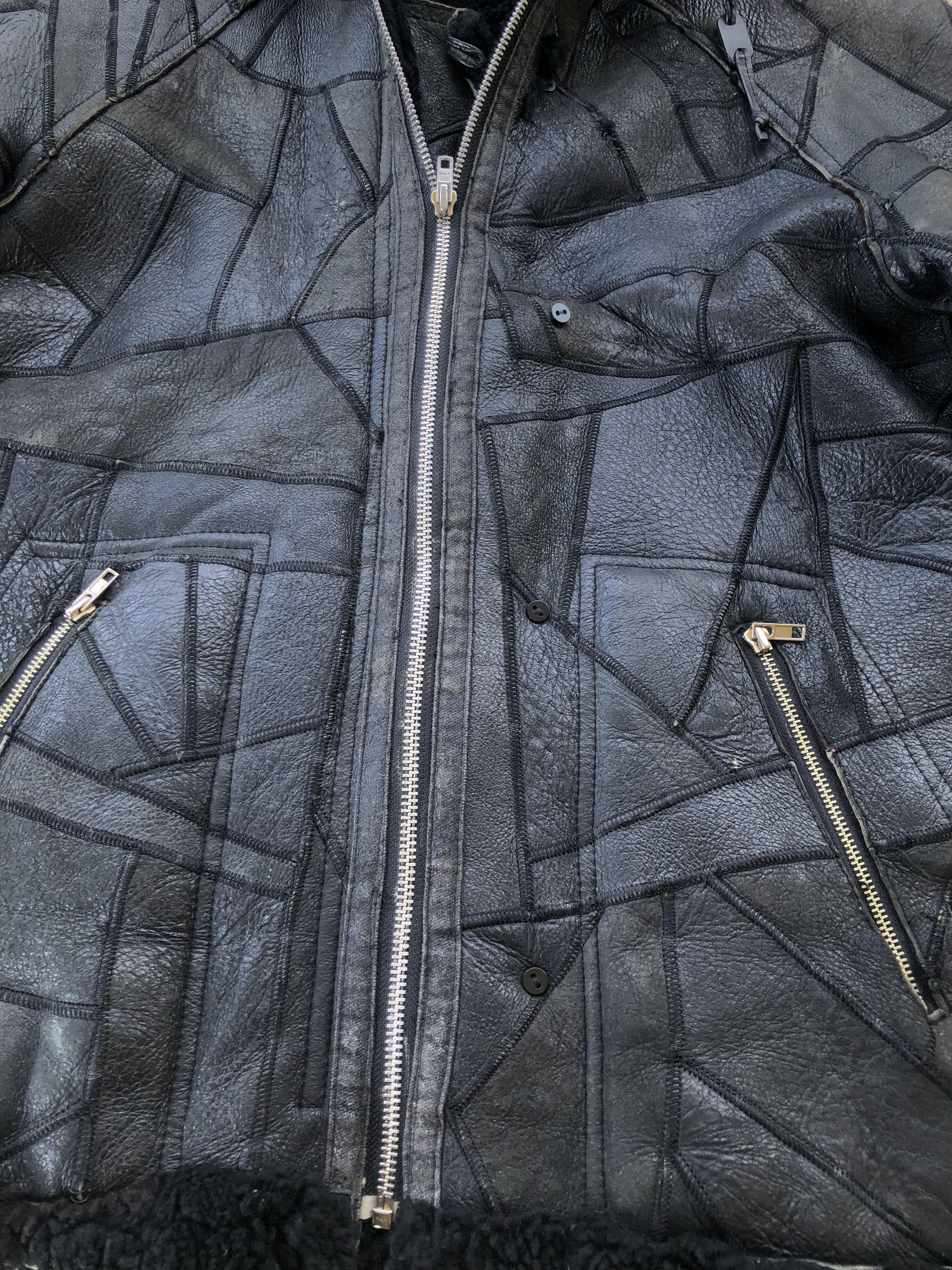 Leather OG🔥80s PURETÉ DISTRESS CRACKLED PATCHWORK SHEARLING LEATHER Size US L / EU 52-54 / 3 - 14 Thumbnail