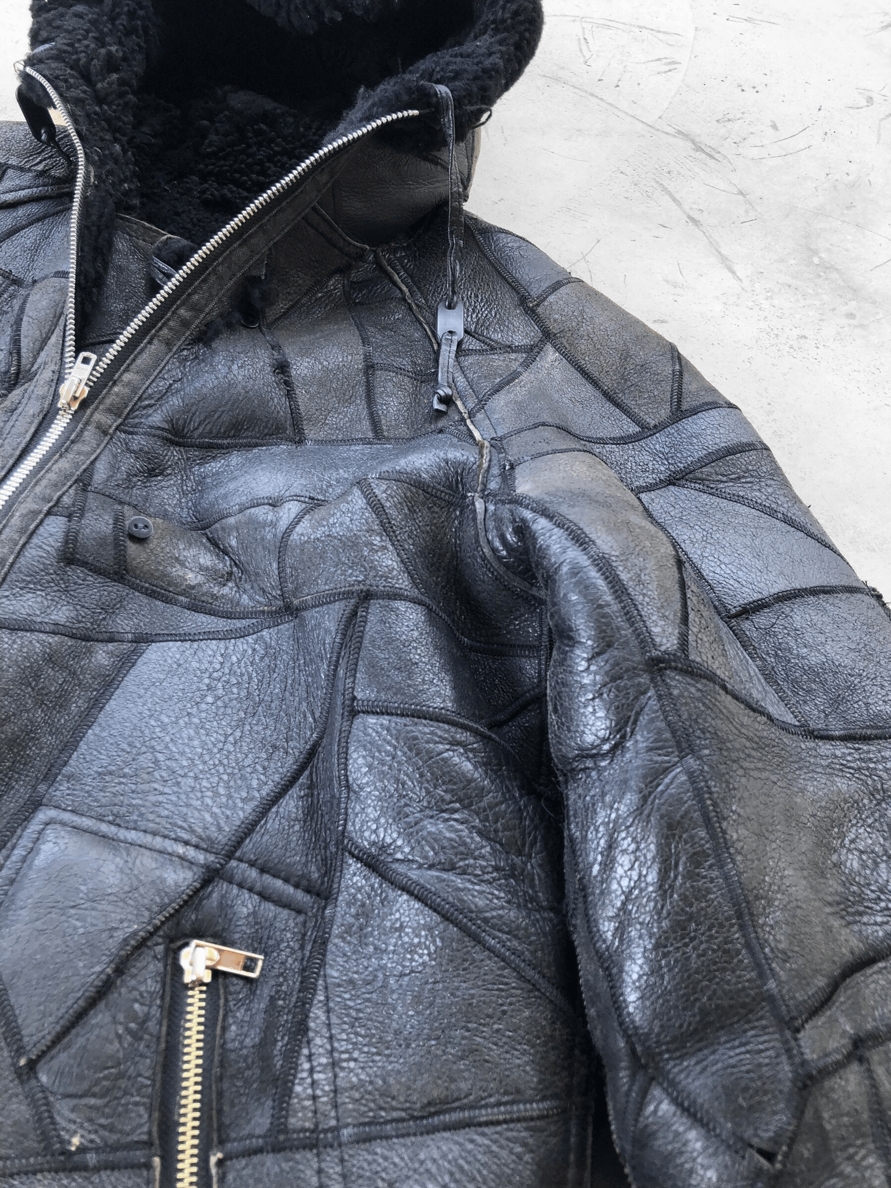 Leather OG🔥80s PURETÉ DISTRESS CRACKLED PATCHWORK SHEARLING LEATHER Size US L / EU 52-54 / 3 - 10 Thumbnail