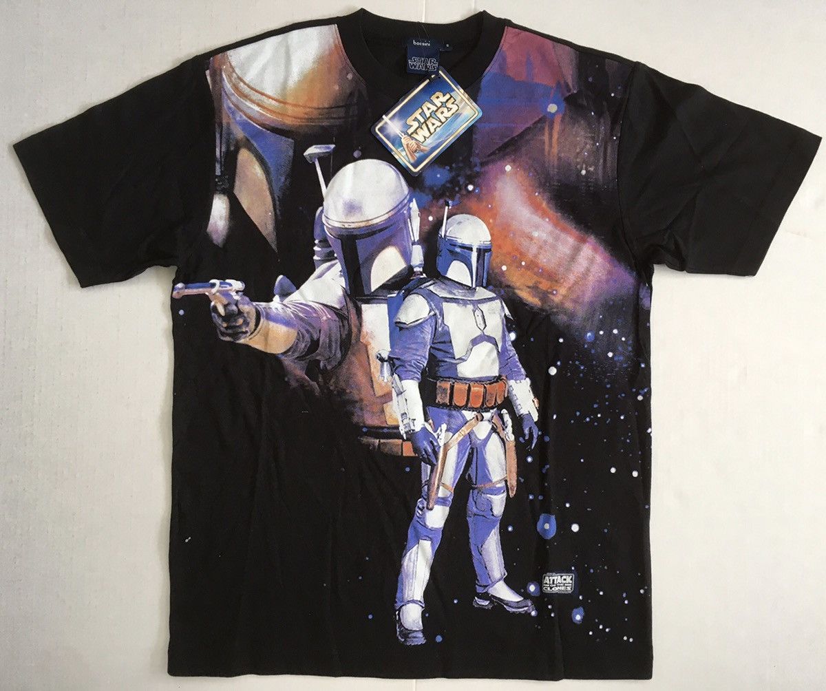 image of Bossini x Movie Star Wars Jango Fett Shirt Attack Of The Clones Movie 2002 in Black (Size Small)