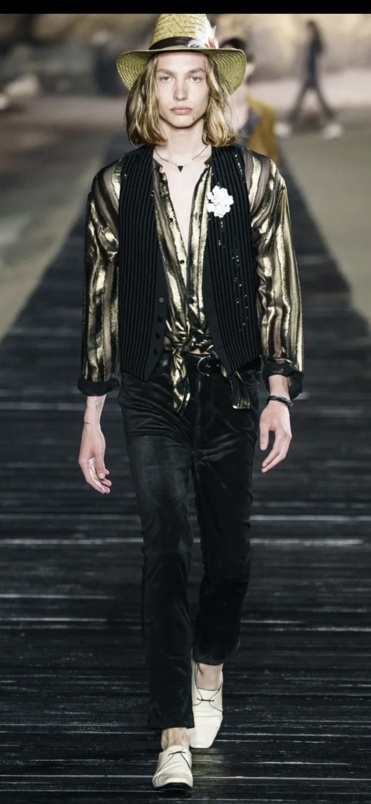 image of Saint Laurent Paris Saint Laurent Gold Striped Oversized Tunic. 40/15.5. $1790, Men's (Size Large)