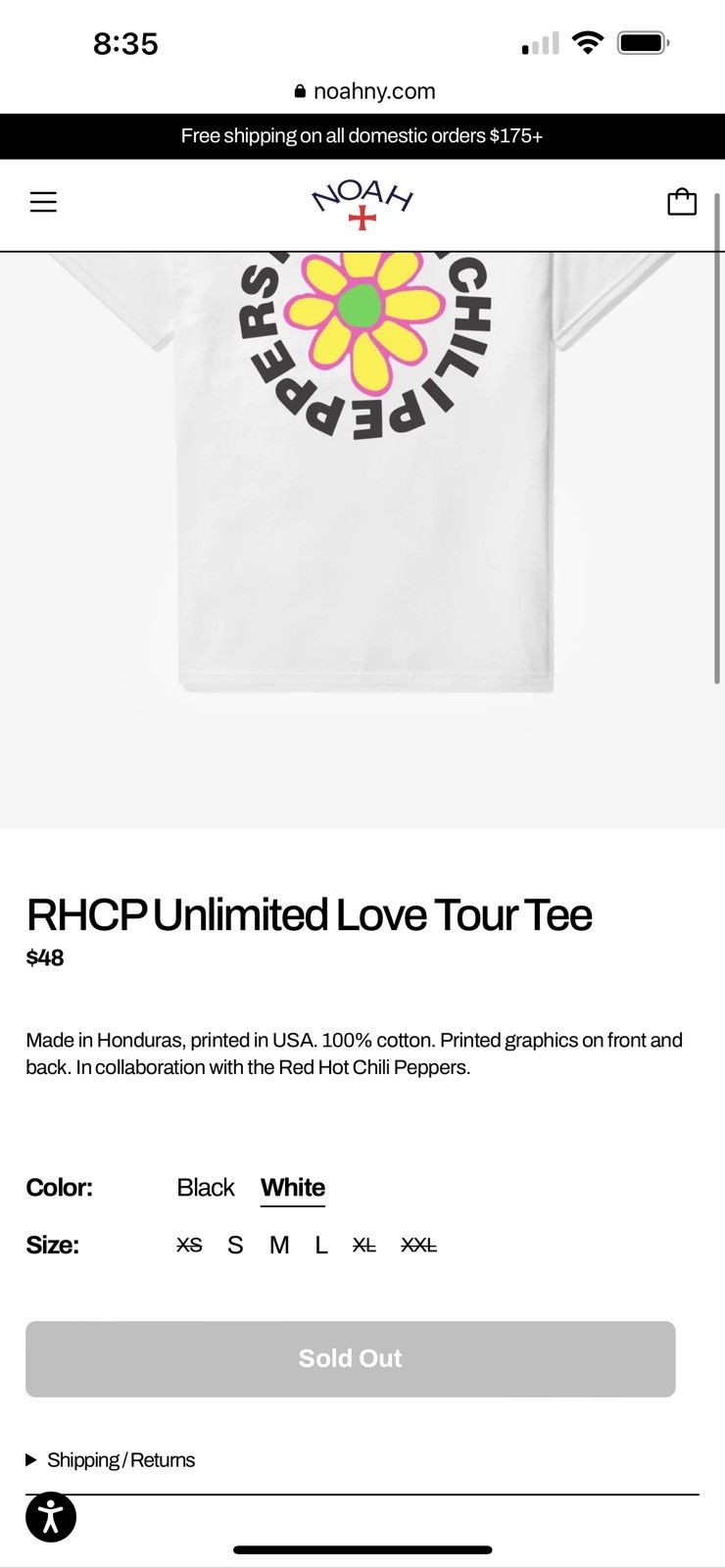 Band Tees × Noah RED HOT CHILI PEPPERS UNLIMITED LOVE TOUR TEE (XL) Size US XL / EU 56 / 4 - 4 Thumbnail