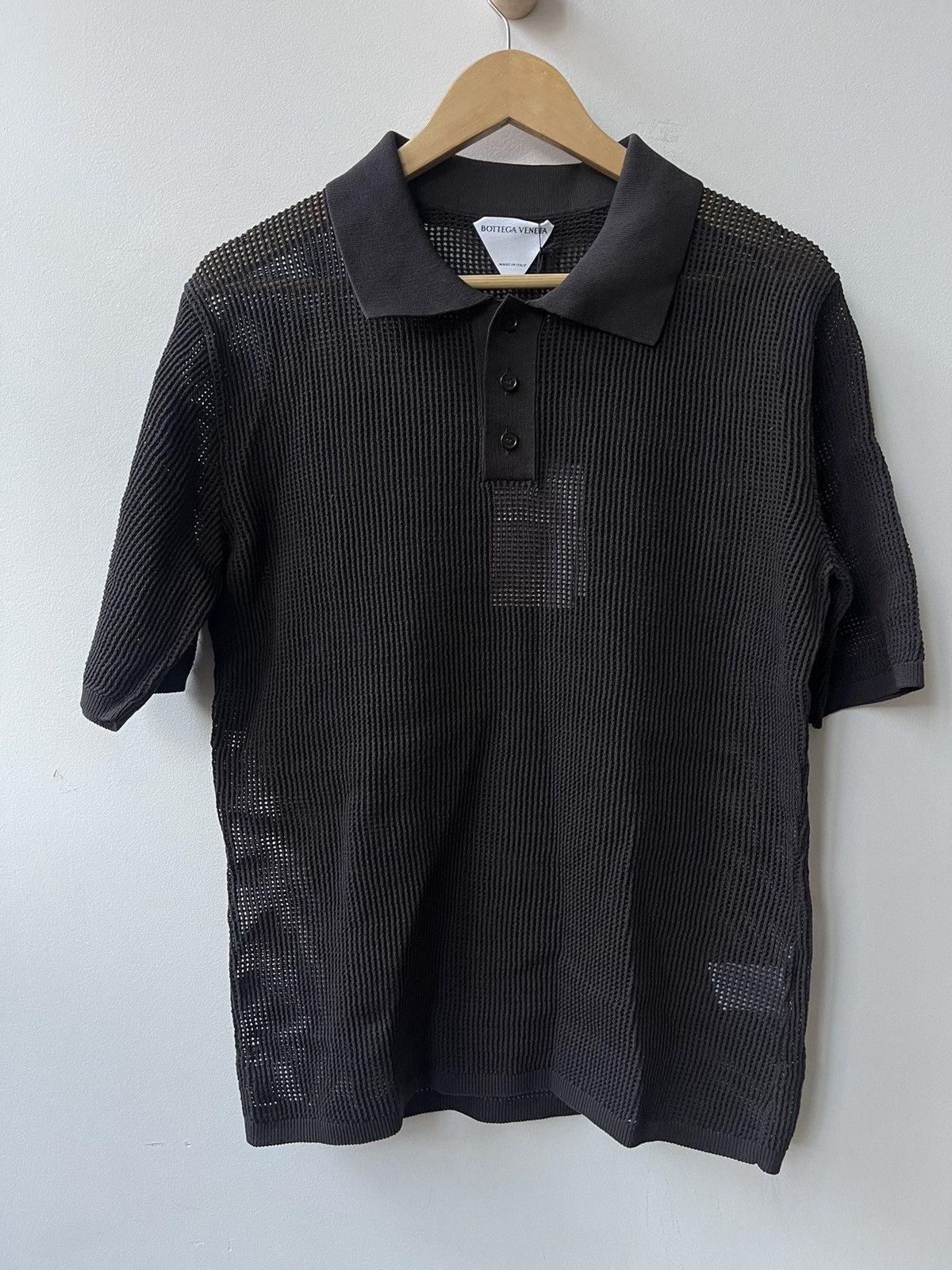 image of Bottega Veneta Net Polo in Brown, Men's (Size XL)