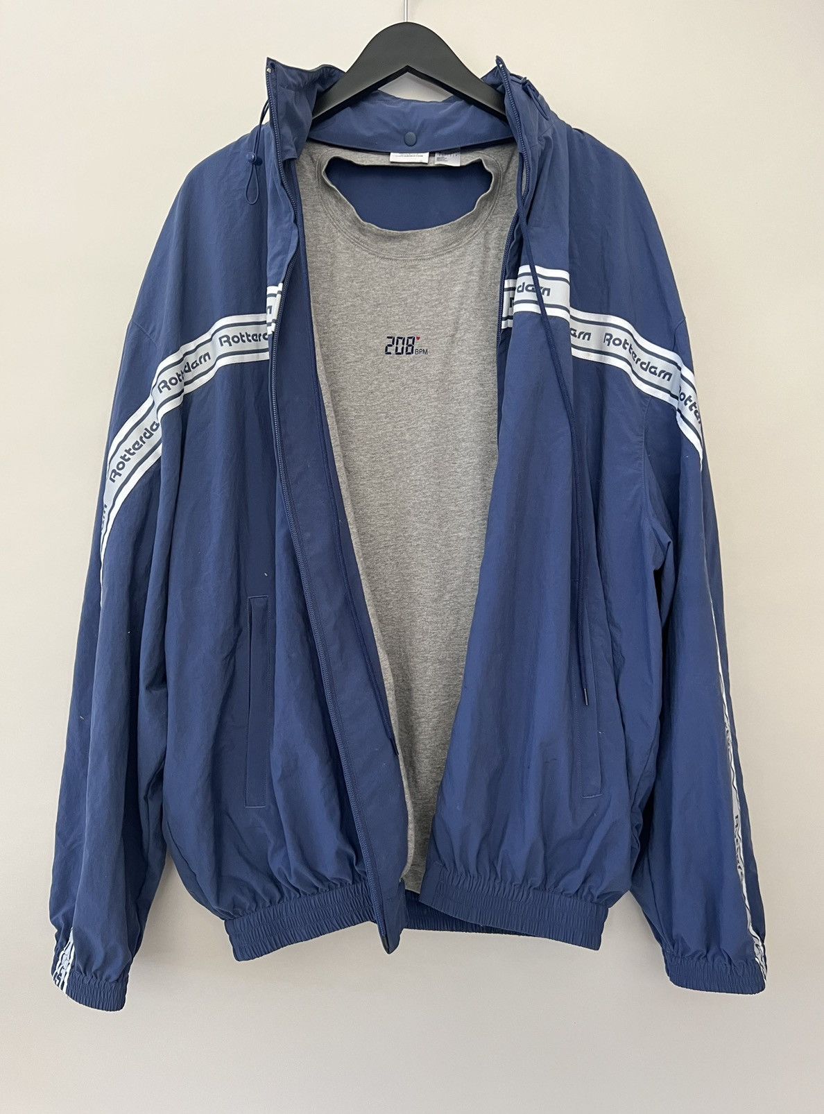 image of Vetements 208 Bpm Reebok Nylon Track Jacket W/ T-Shirt in Blue/Grey, Men's (Size Small)