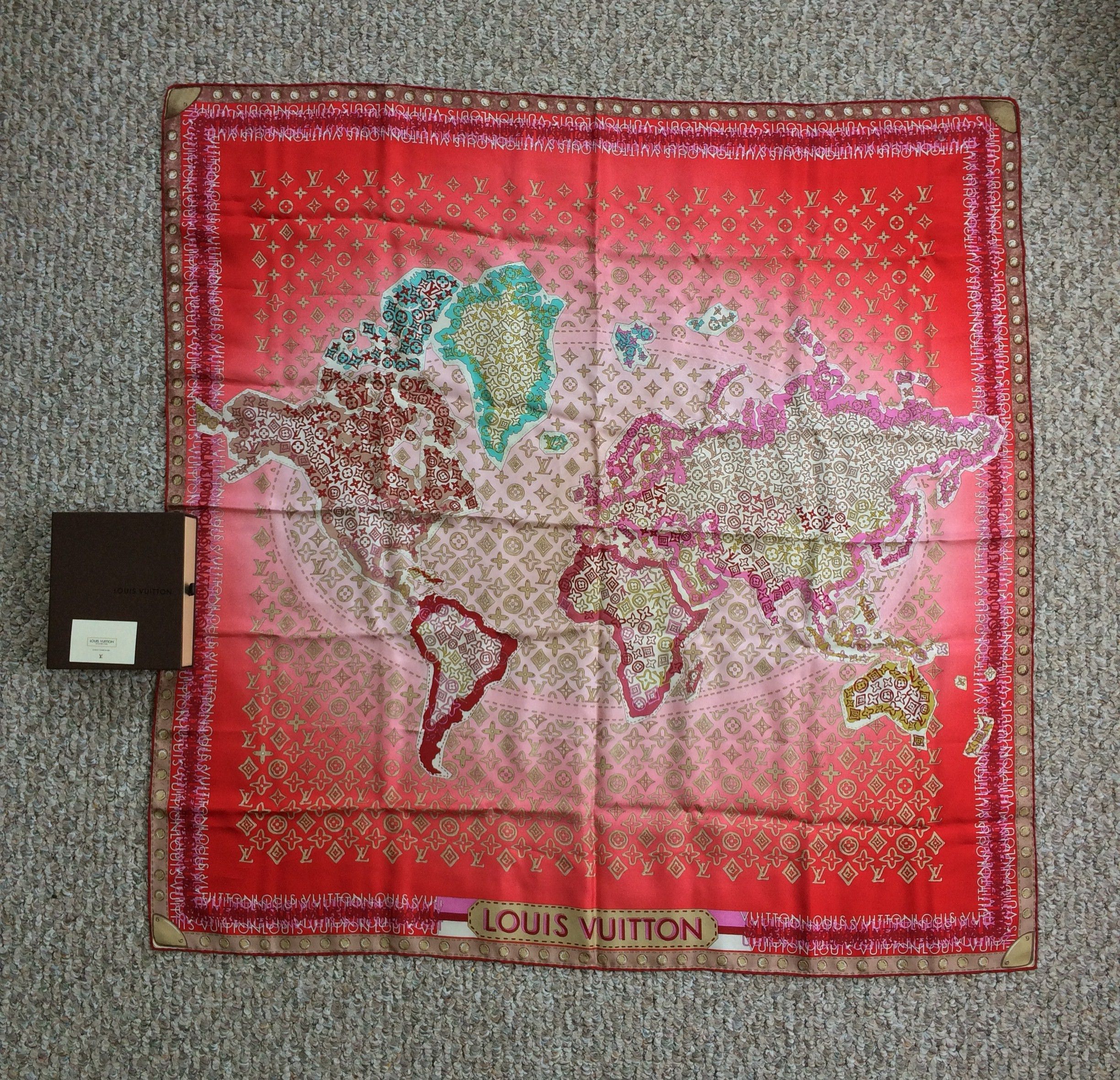 LOUIS VUITTON Silk Monogram Map Square Scarf 84097