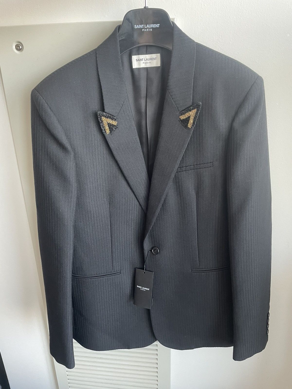 Hedi Slimane × Saint Laurent Paris × Yves Saint Laurent Rare $4,200 Value SuperRunway Limited Edition Studded Blazer Size 52R - 22 Thumbnail